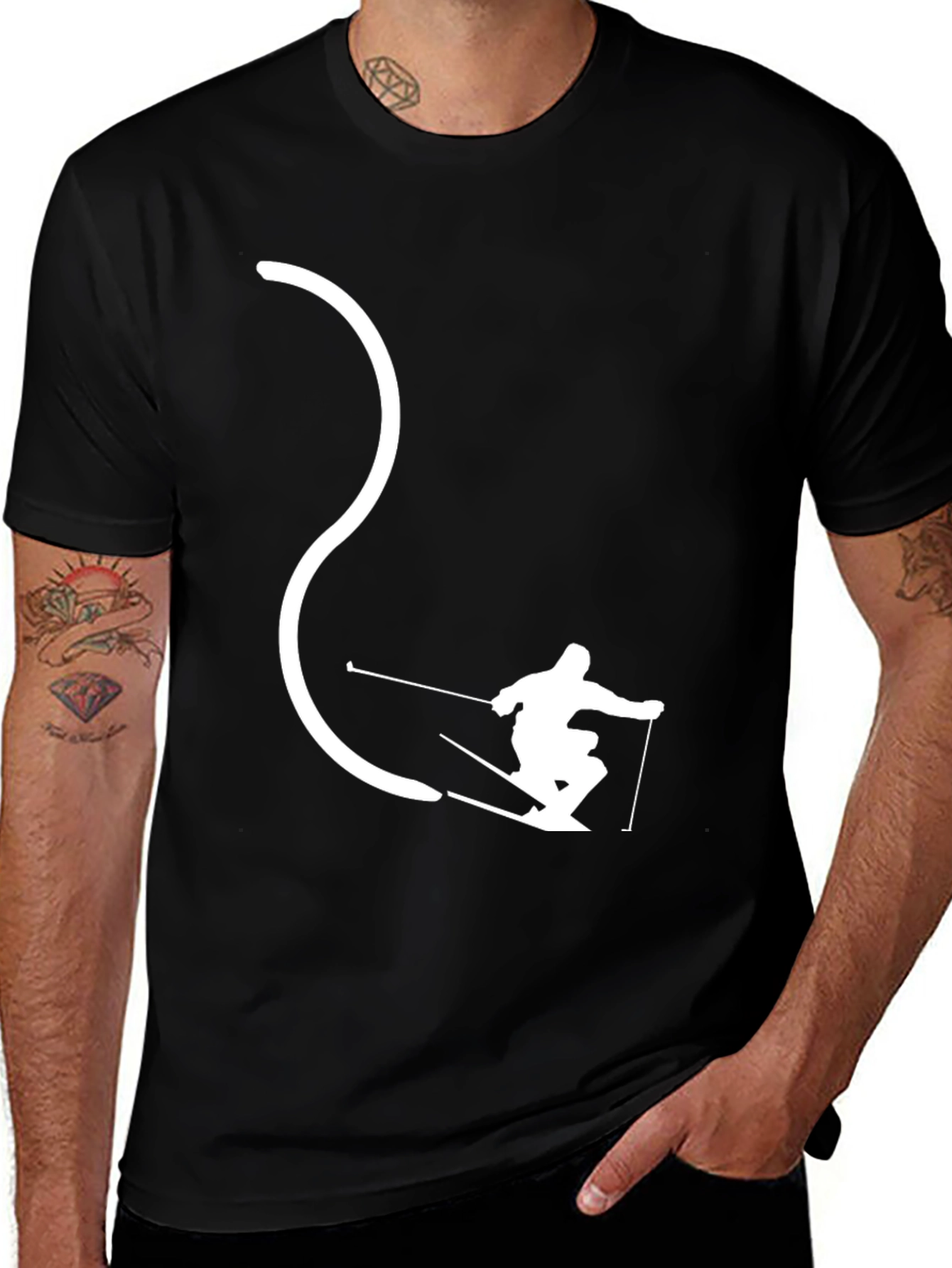 Variant 3 of Skier Silhouette Black T-Shirt