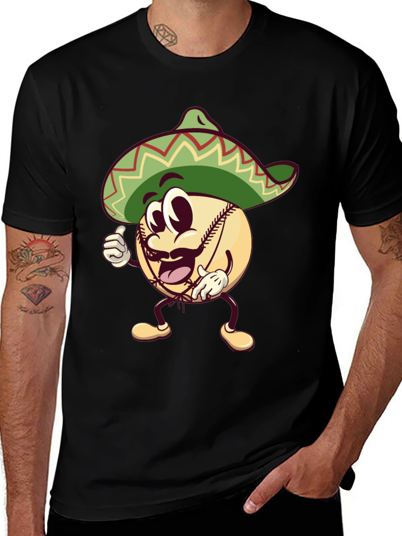 Variant 18 of Baseball Man Sombrero Black T-Shirt