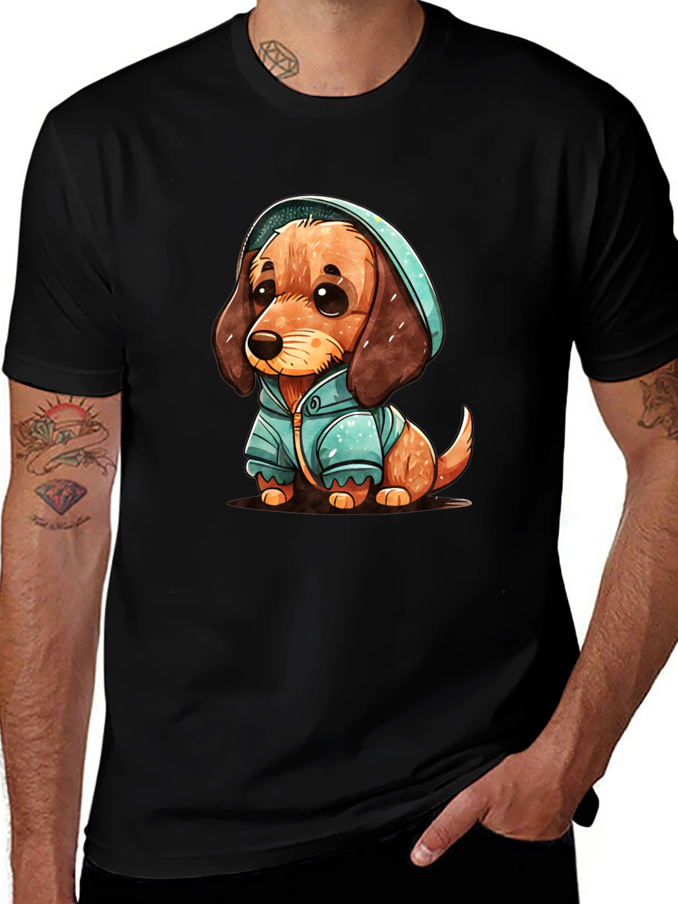 Variant 30 of Cute Dachshund Puppy in Hoodie T-Shirt