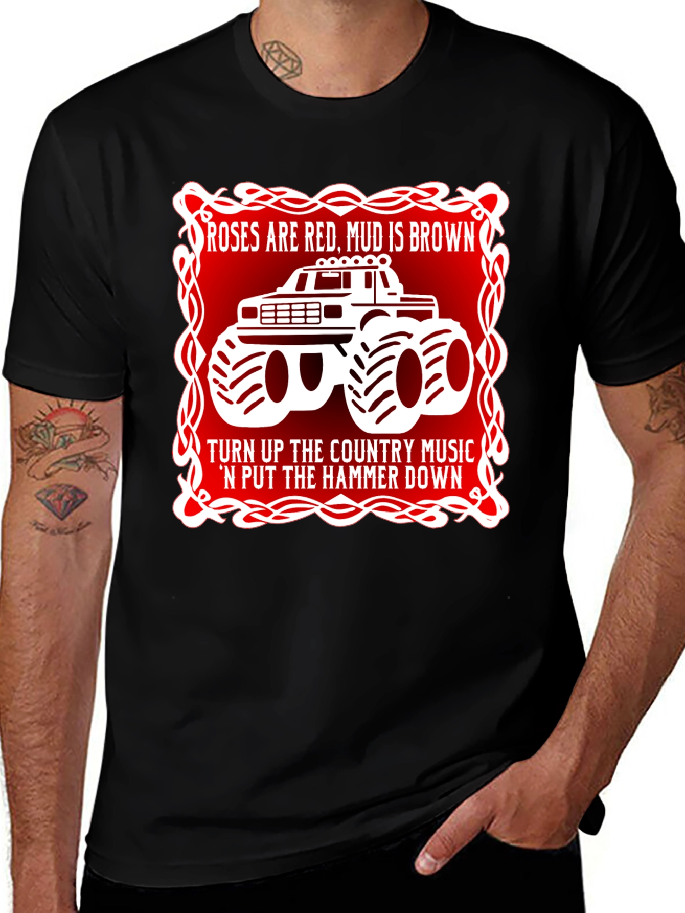 Variant 21 of Roses are Red Mud is Brown Monster Truck Graphic T-Shirt