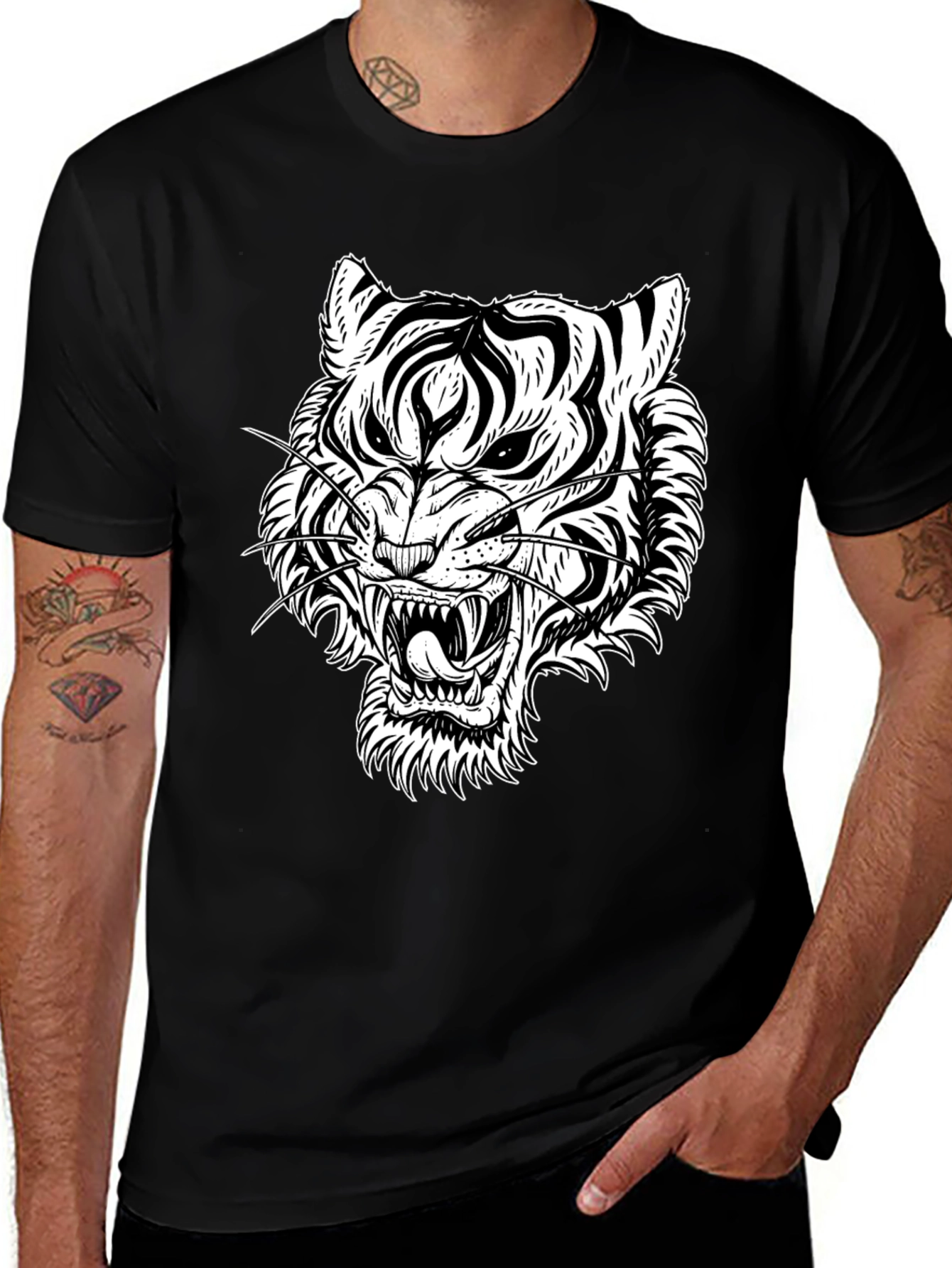 Variant 26 of Bold Tiger Graphic Tee - Black Cotton T-Shirt