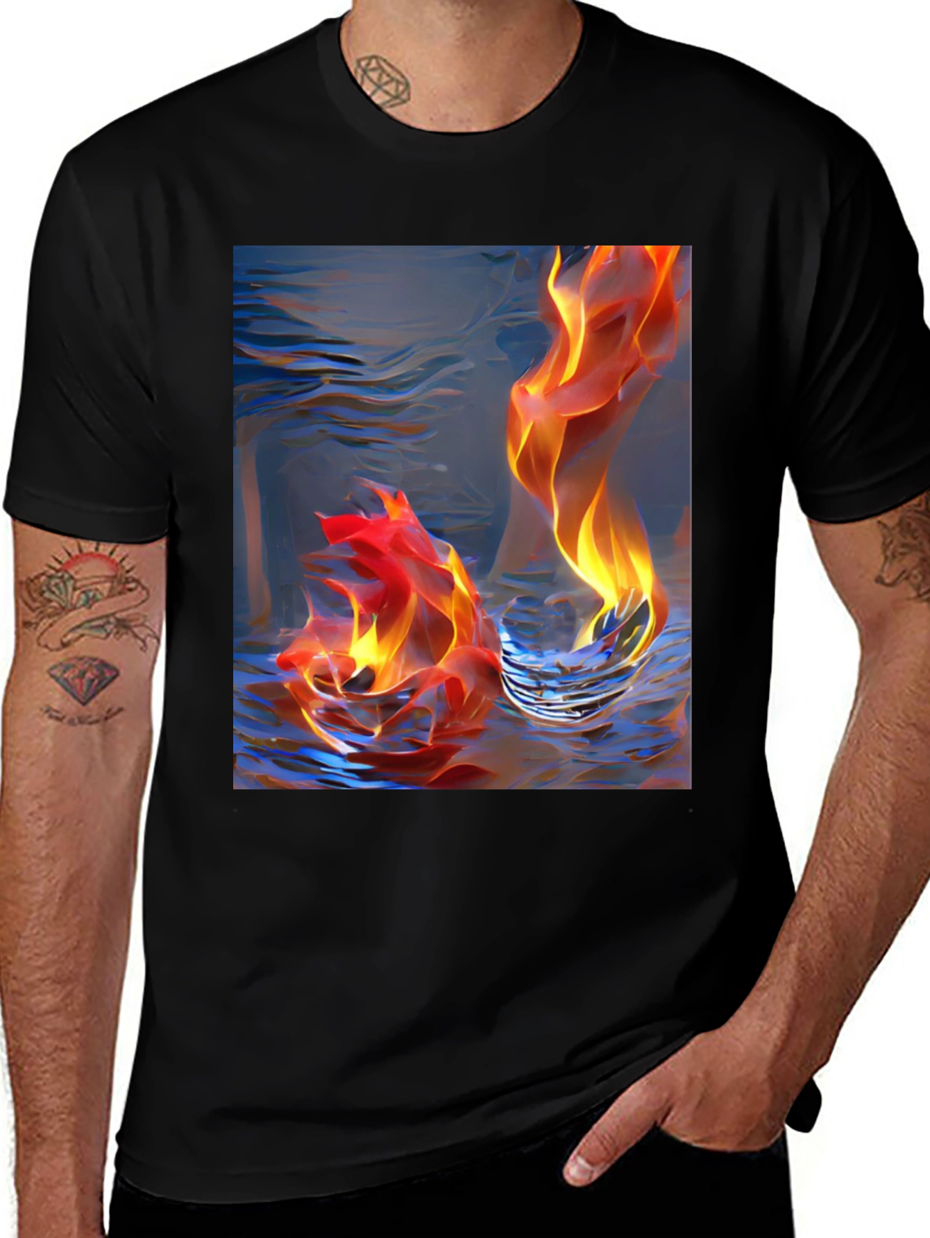 Variant 18 of Flame & Water Graphic Tee - Unique Design