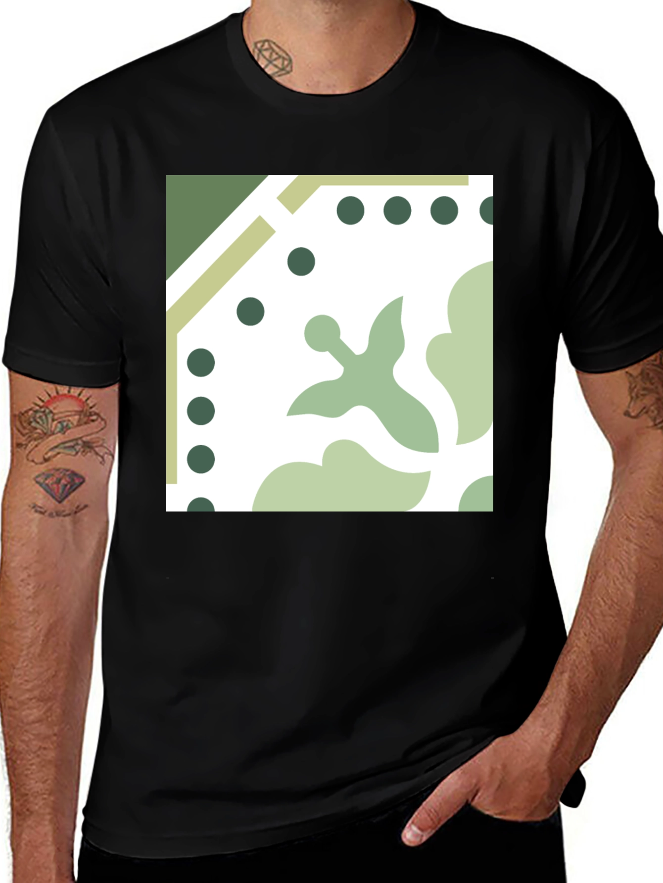 Variant 2 of Stylish Black Tee with Geometric Tile Print
