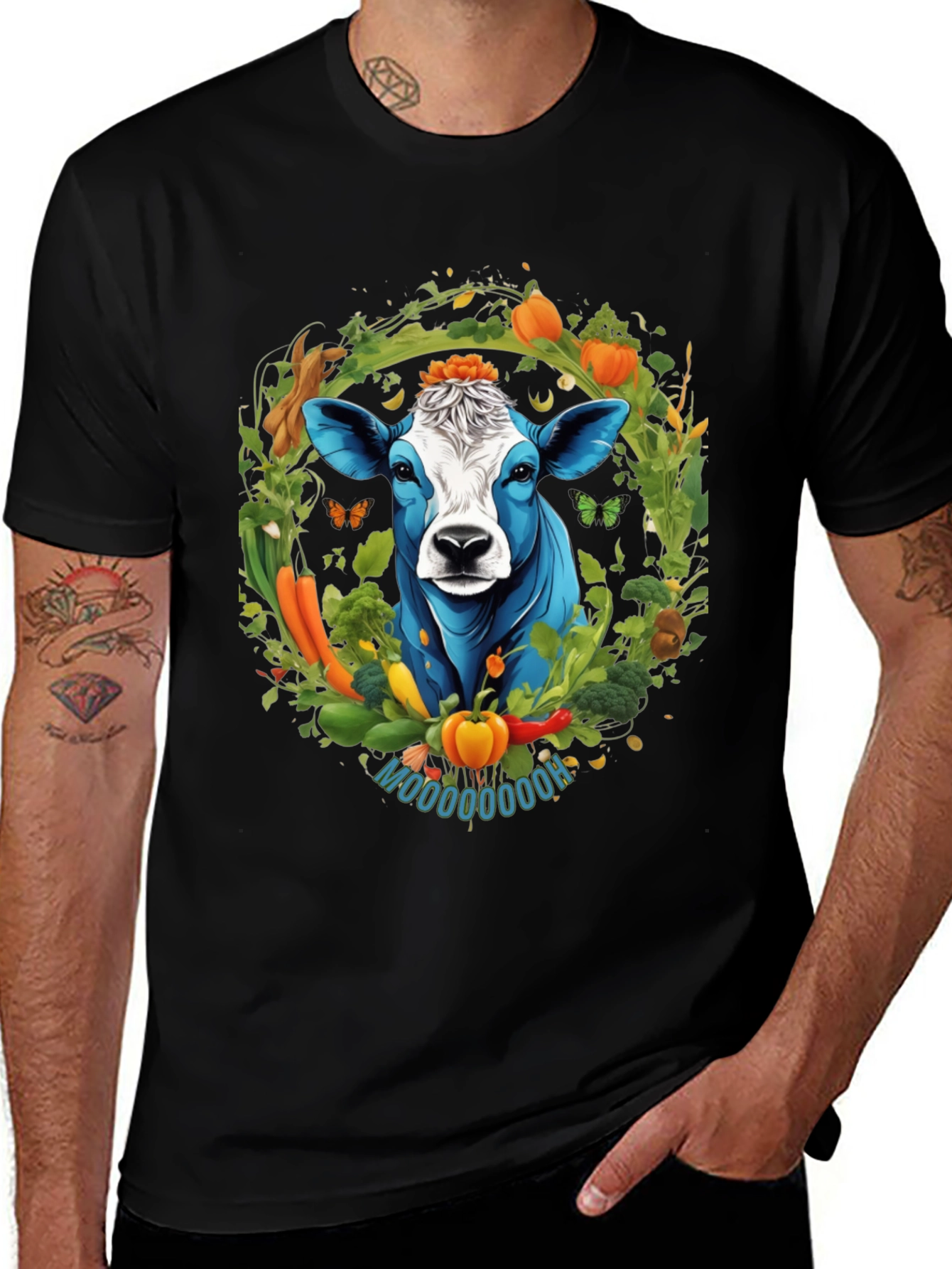 Black Vegan Cow Graphic Tee - Farm Fresh Style main image
