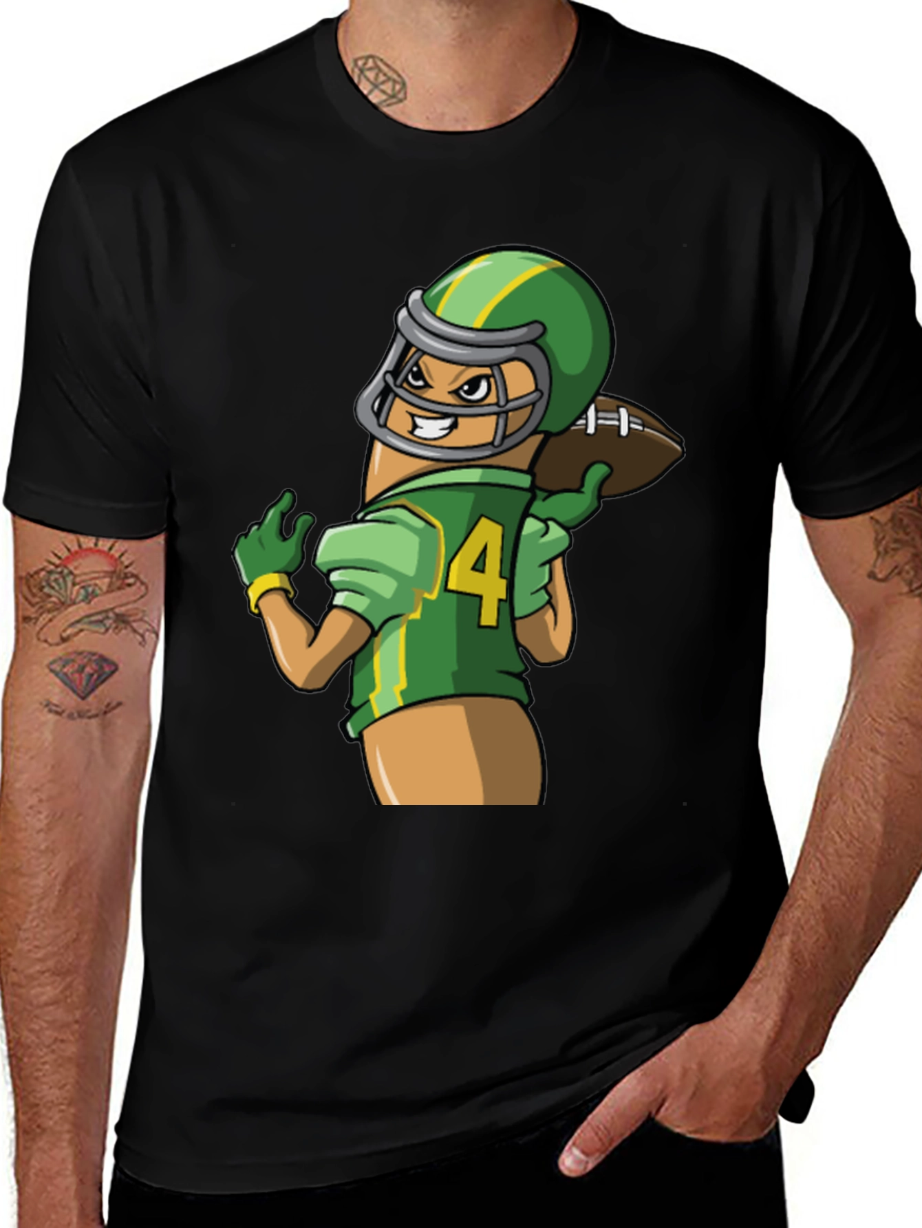 Variant 21 of Funny Football Sausage Graphic Tee - Black