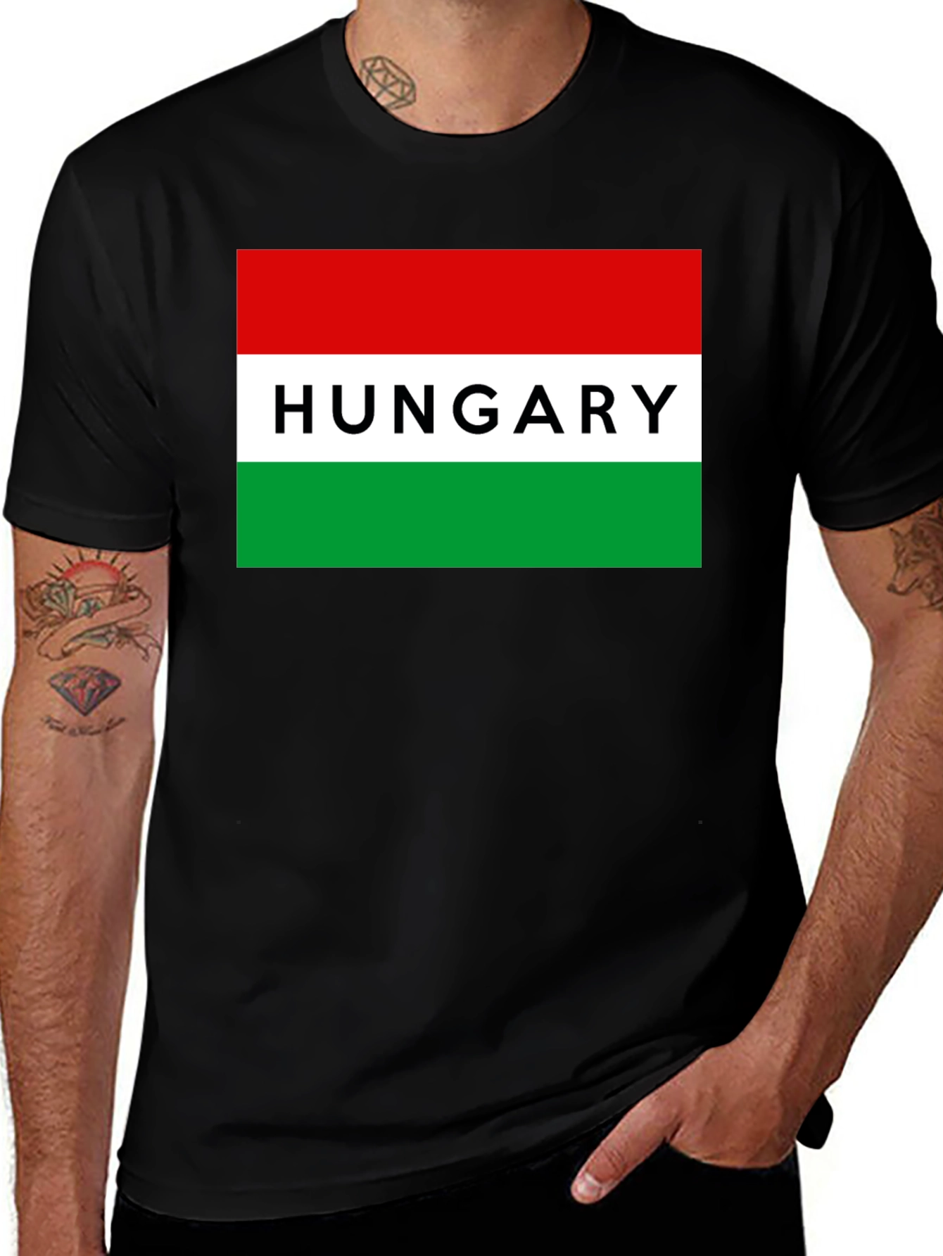 Variant 9 of Hungary Flag T-Shirt - Black Cotton Tee