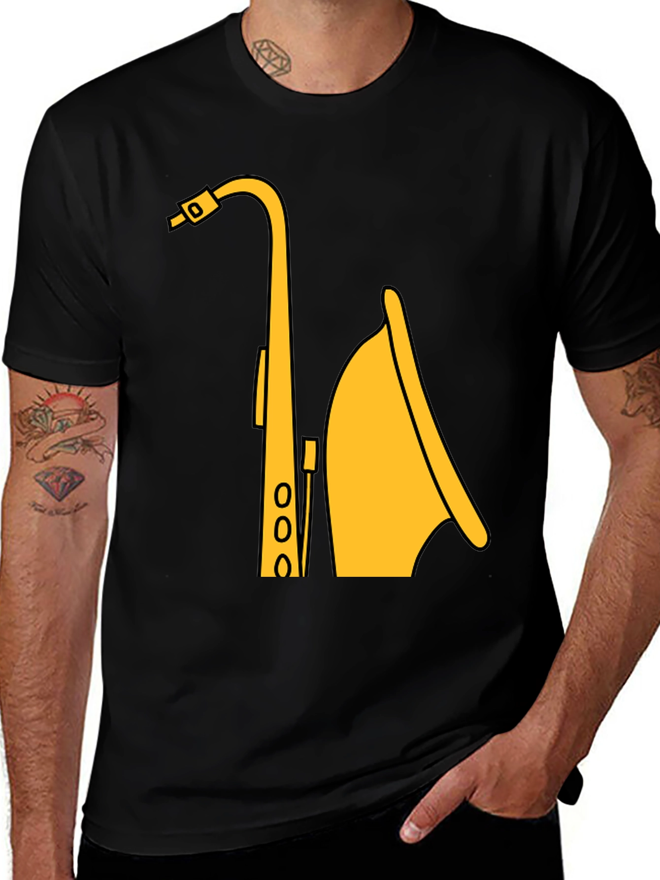 Variant 12 of Saxophone Graphic T-Shirt - Black Cotton Tee