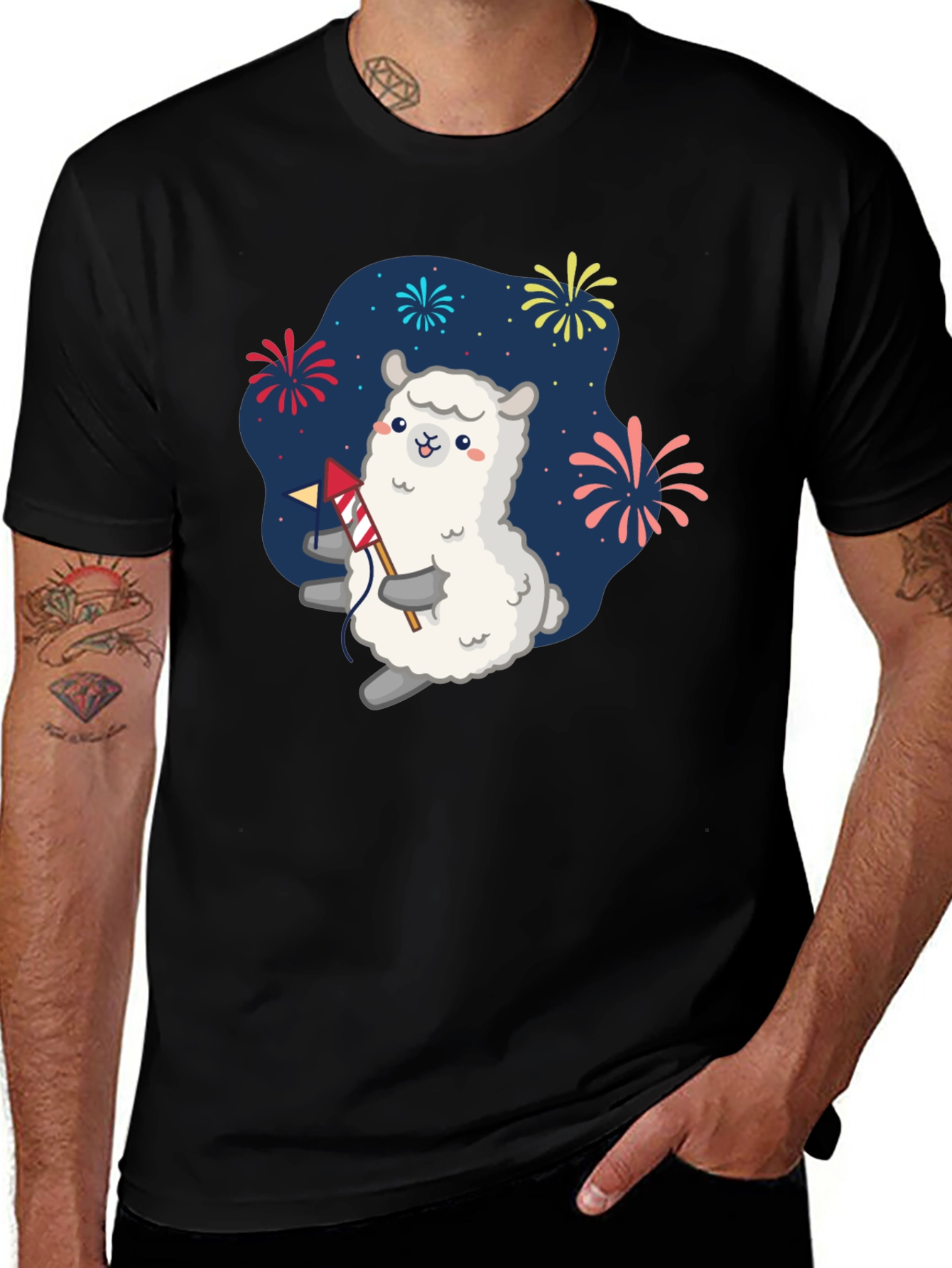 Variant 12 of Llama Fireworks T-Shirt - Celebration Tee