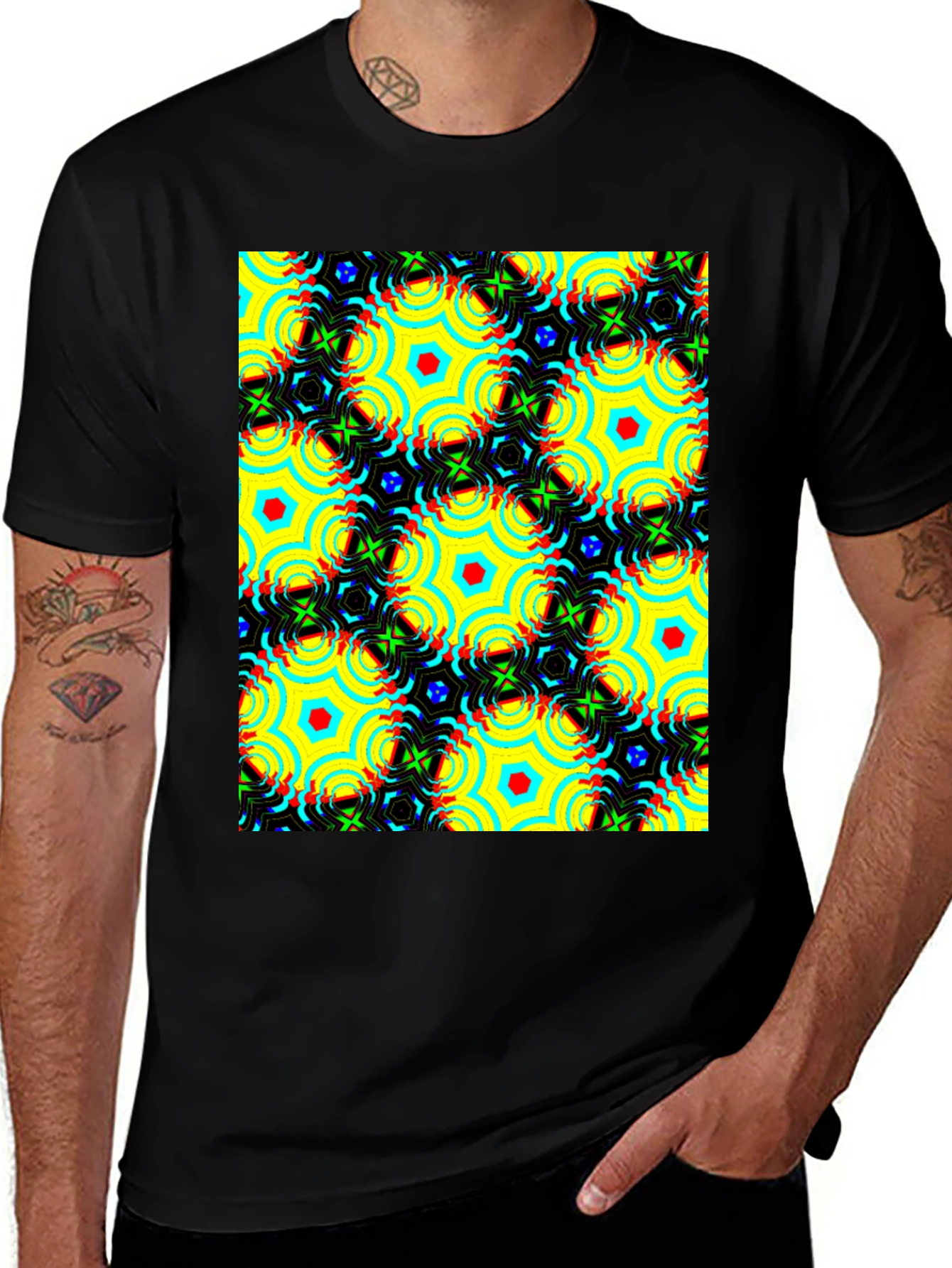 Variant 30 of Kaleidoscope T-Shirt, Patterned Tee, Geometric Design, Crew Neck