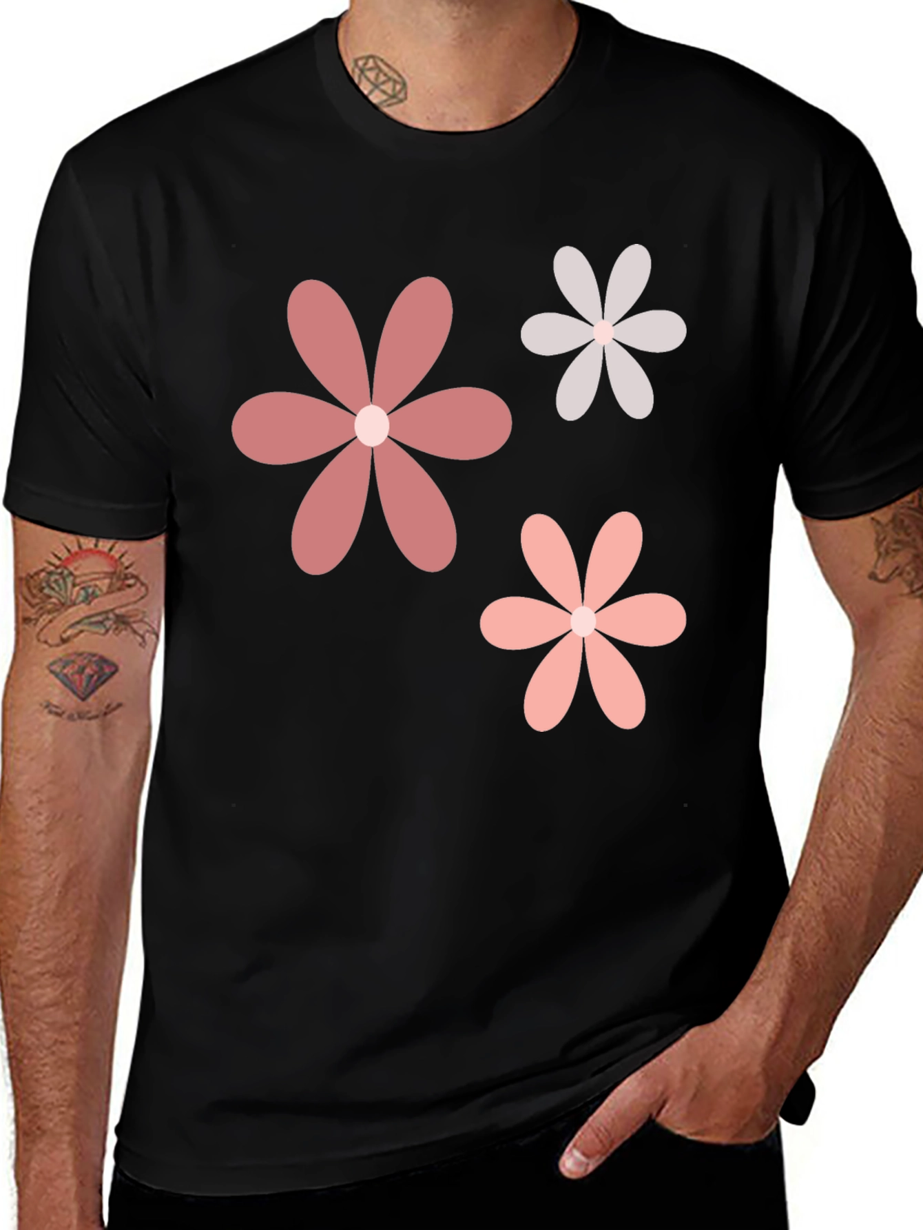 Variant 7 of Retro Floral Print Black T-Shirt