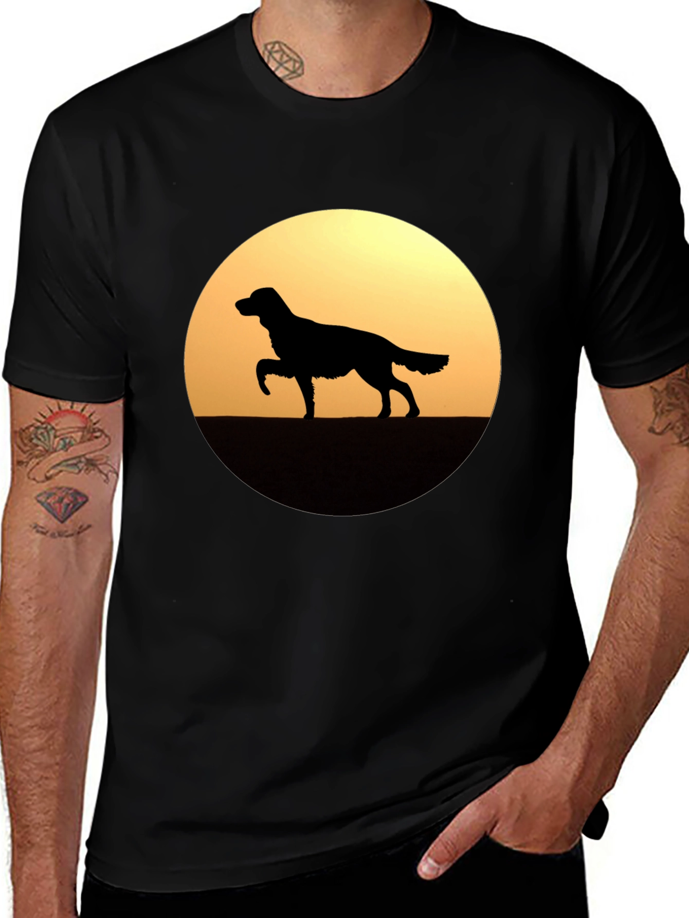 Variant 9 of Dog Silhouette Sunset Graphic Tee - Black