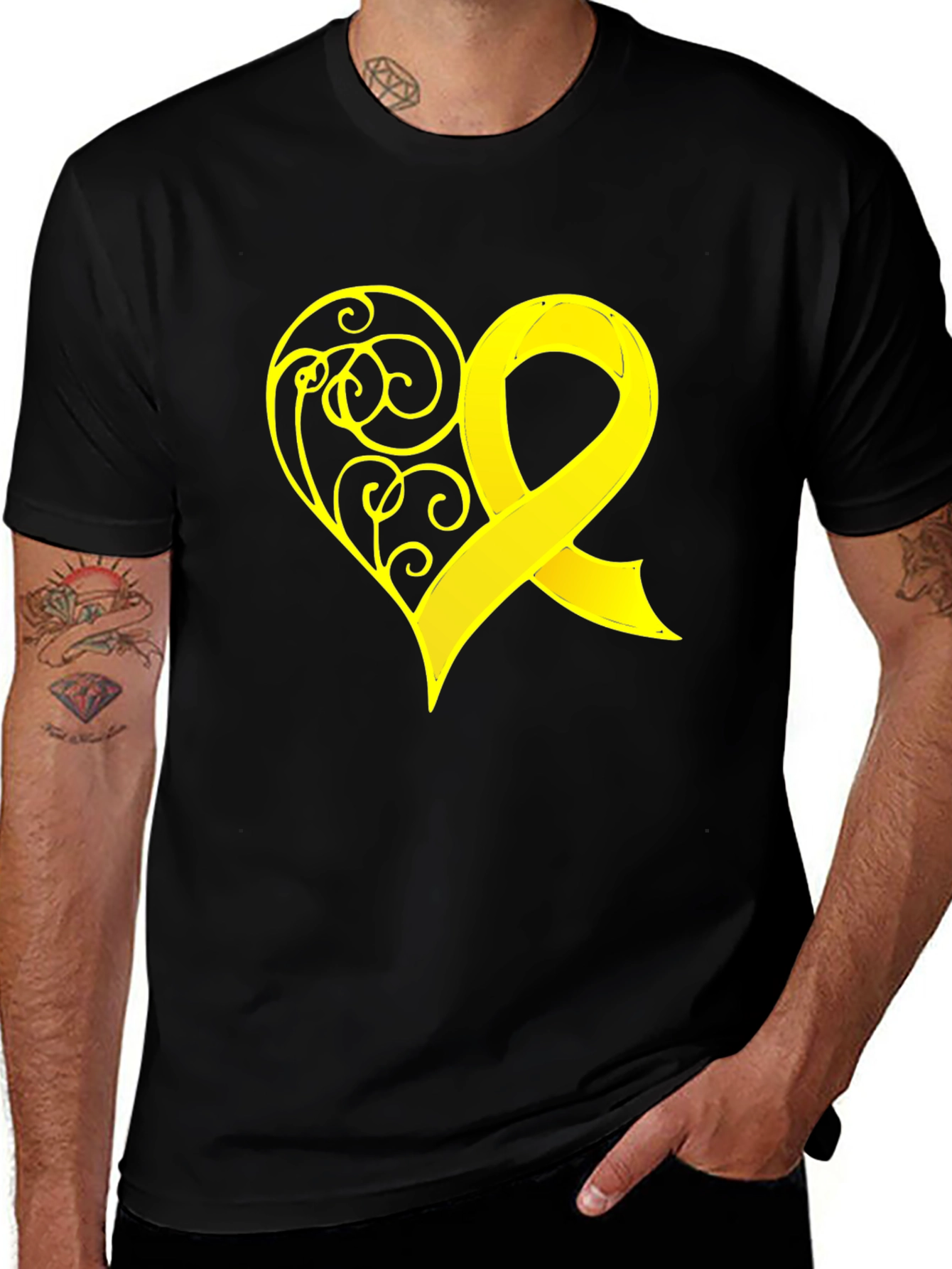 Variant 29 of Yellow Ribbon Heart T-Shirt - Childhood Cancer Awareness