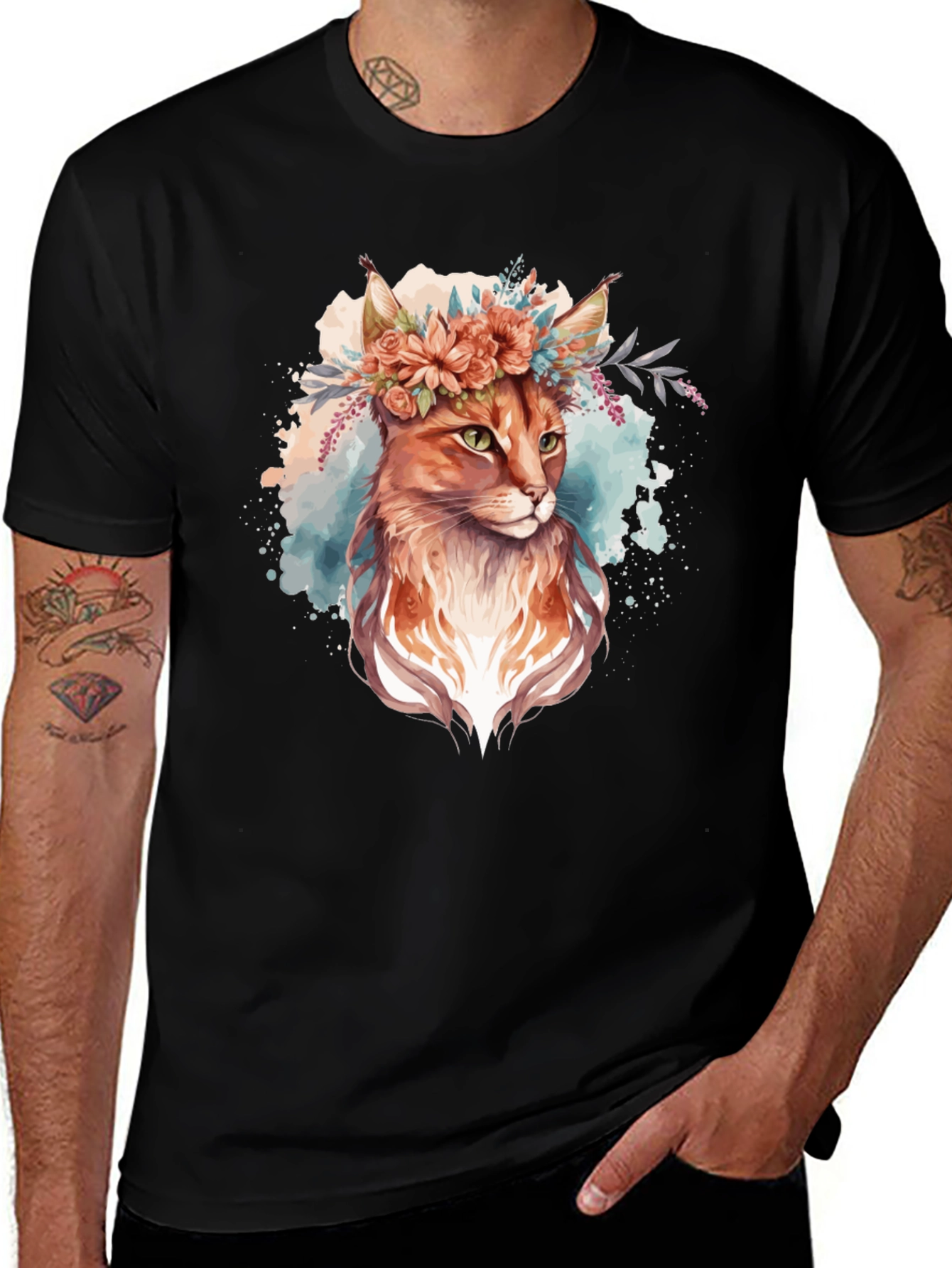 Floral Crown Cat T-Shirt - Unique Graphic Tee