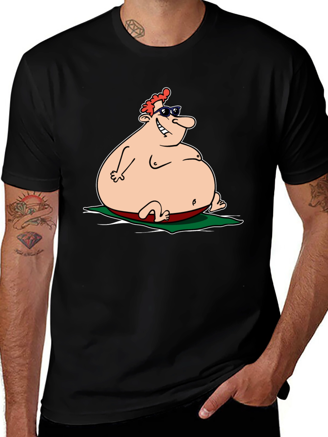 Variant 25 of Humorous Cartoon Beach Bod T-Shirt - Black