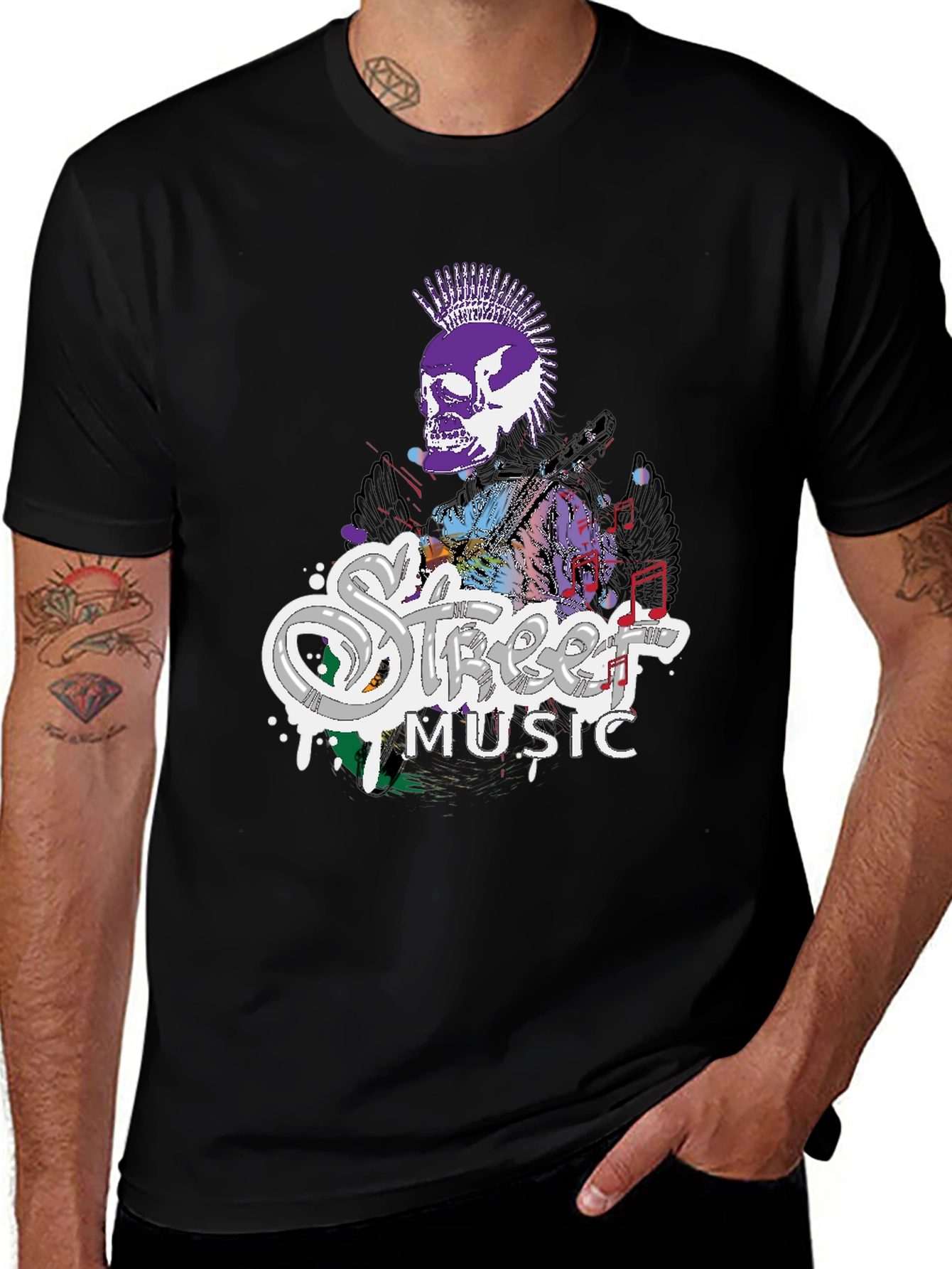 Variant 21 of Street Music Skull Graphic Tee - Black Cotton