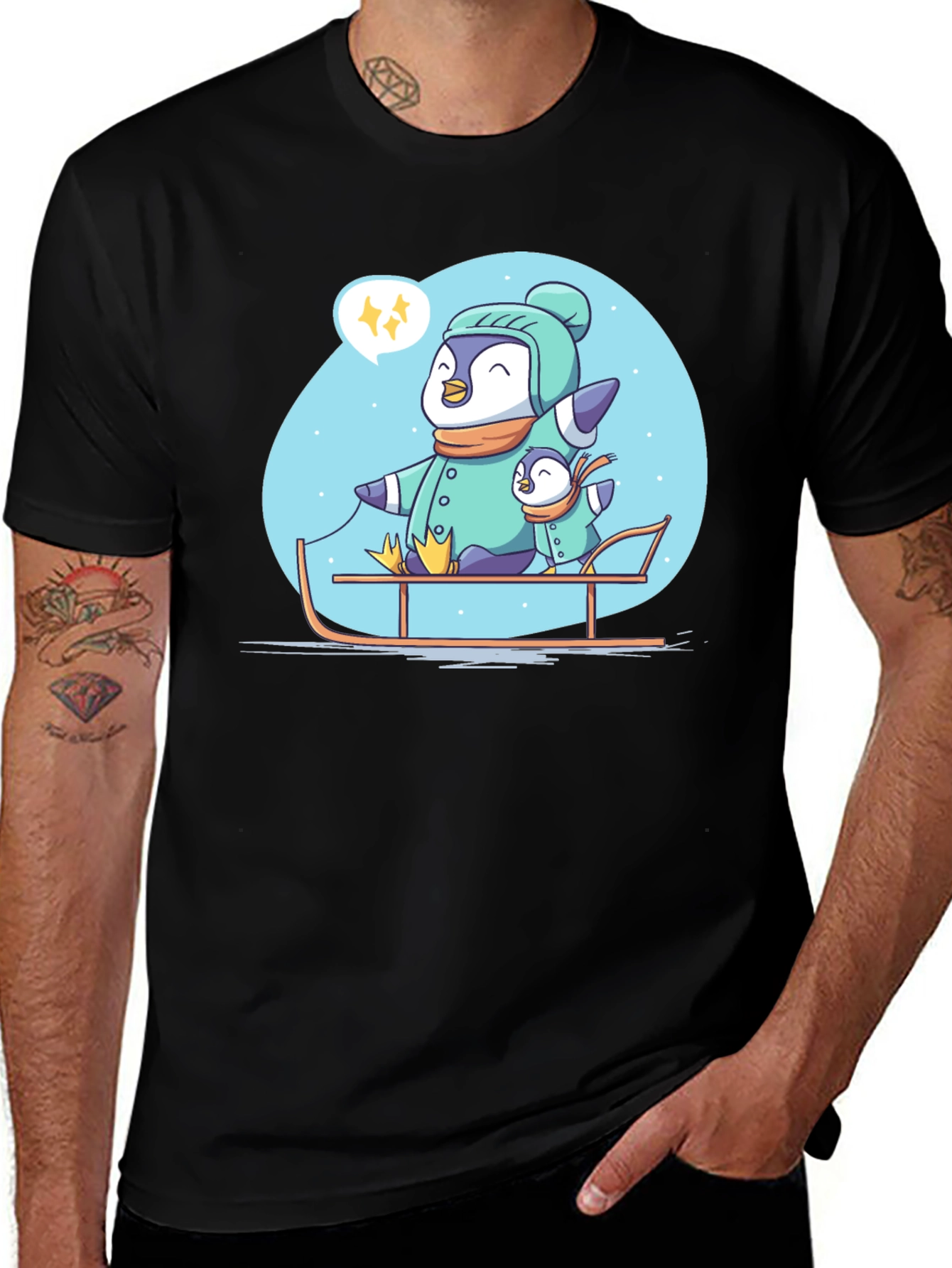Variant 20 of Penguin Family Sledding Graphic Tee