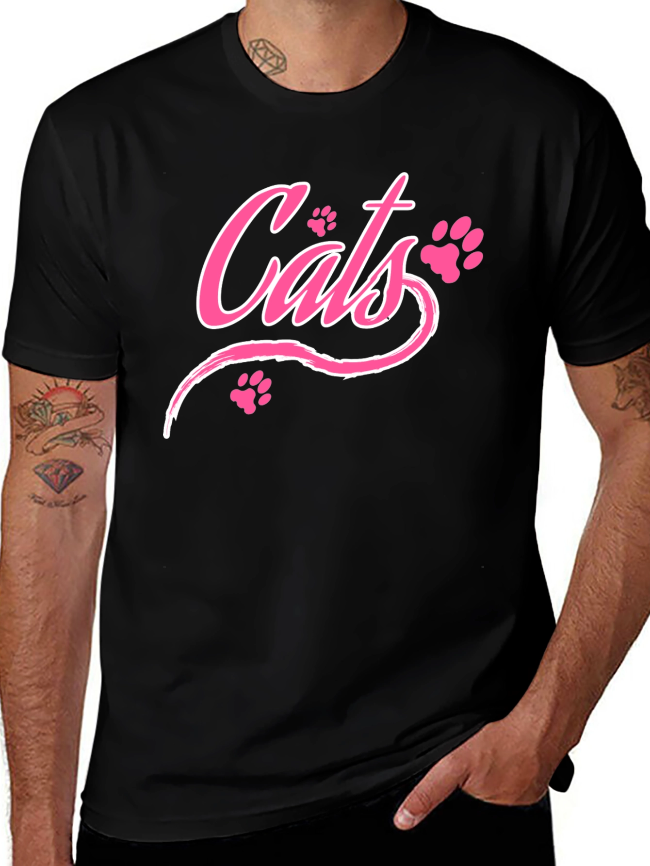 Variant 7 of Cats Pink Print Black T-Shirt