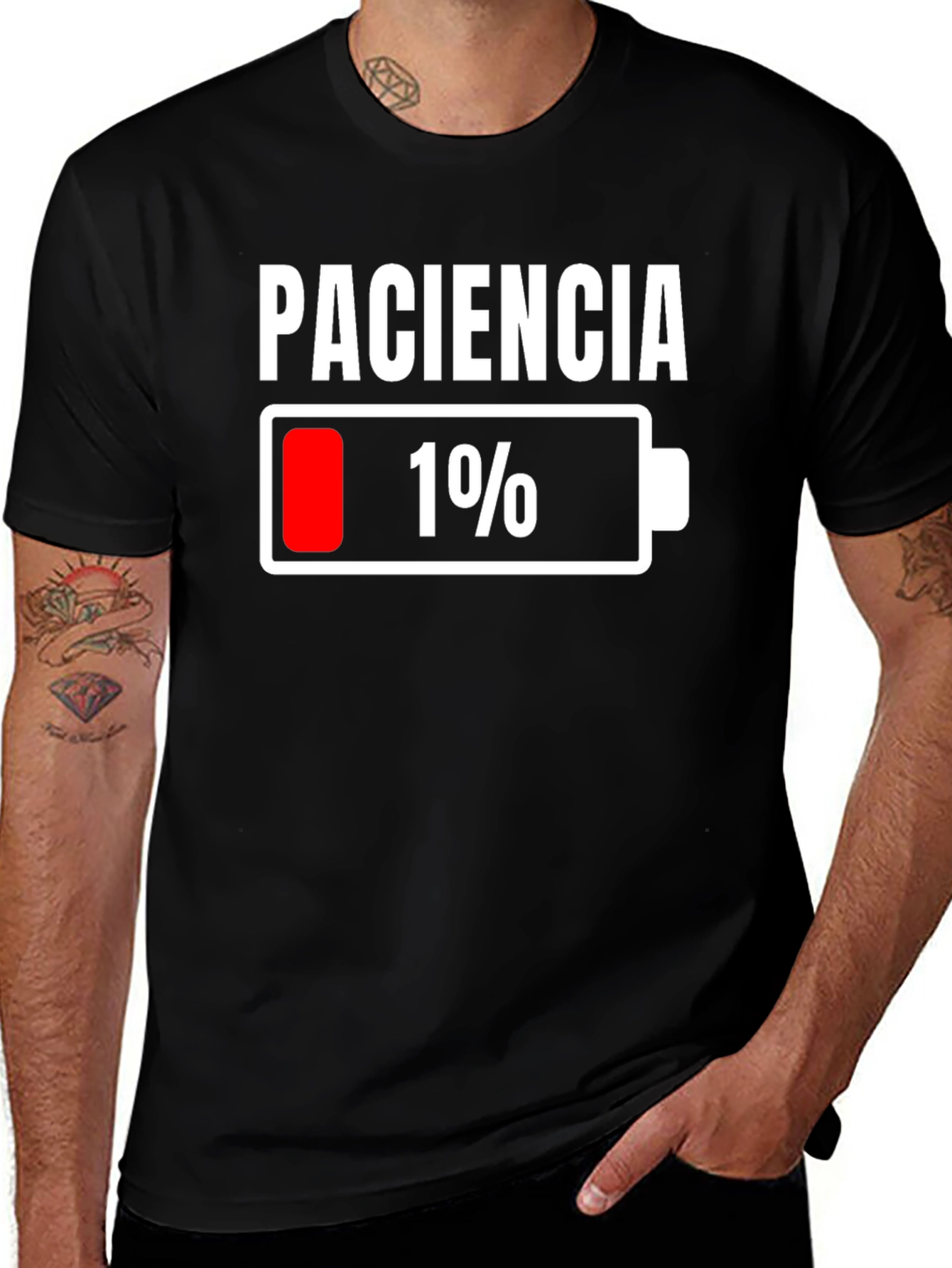 Variant 7 of Paciencia 1% Low Battery Funny T-Shirt
