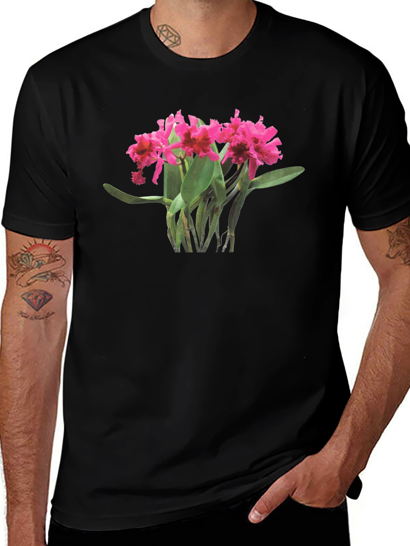 Variant 24 of Orchid Print Black T-Shirt