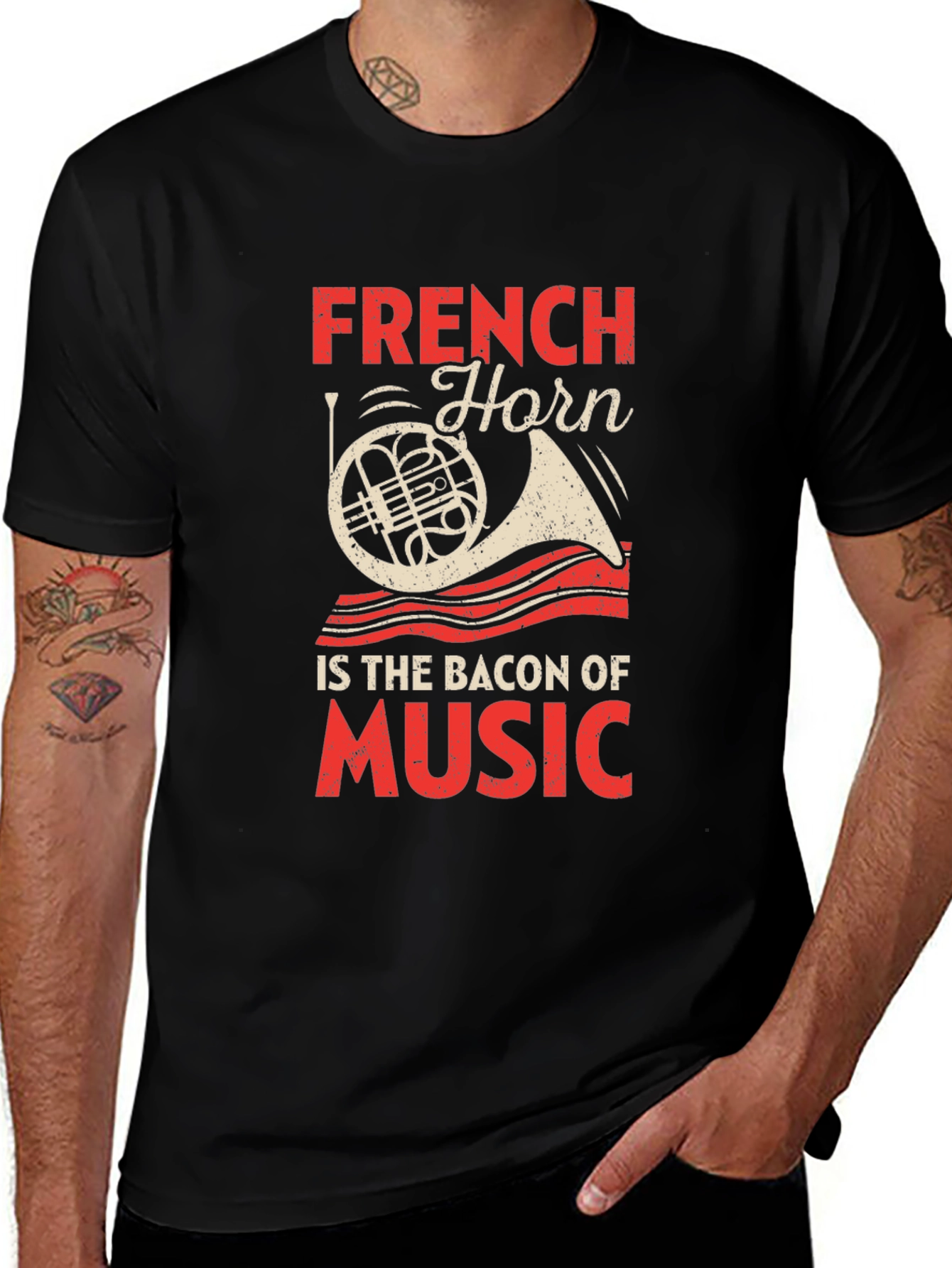 Variant 17 of French Horn Bacon of Music T-Shirt