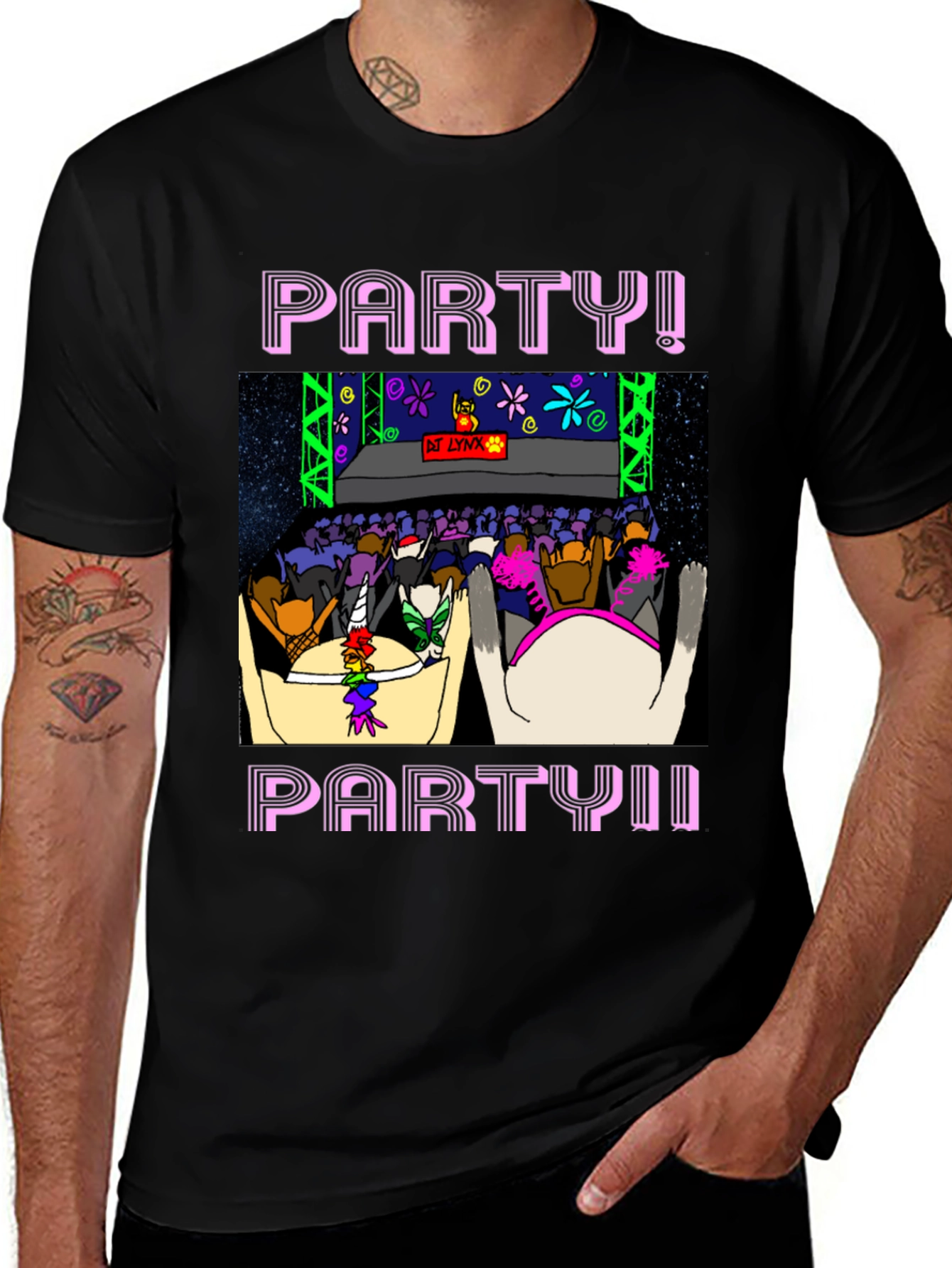 Variant 21 of Party Cat T-Shirt - Black