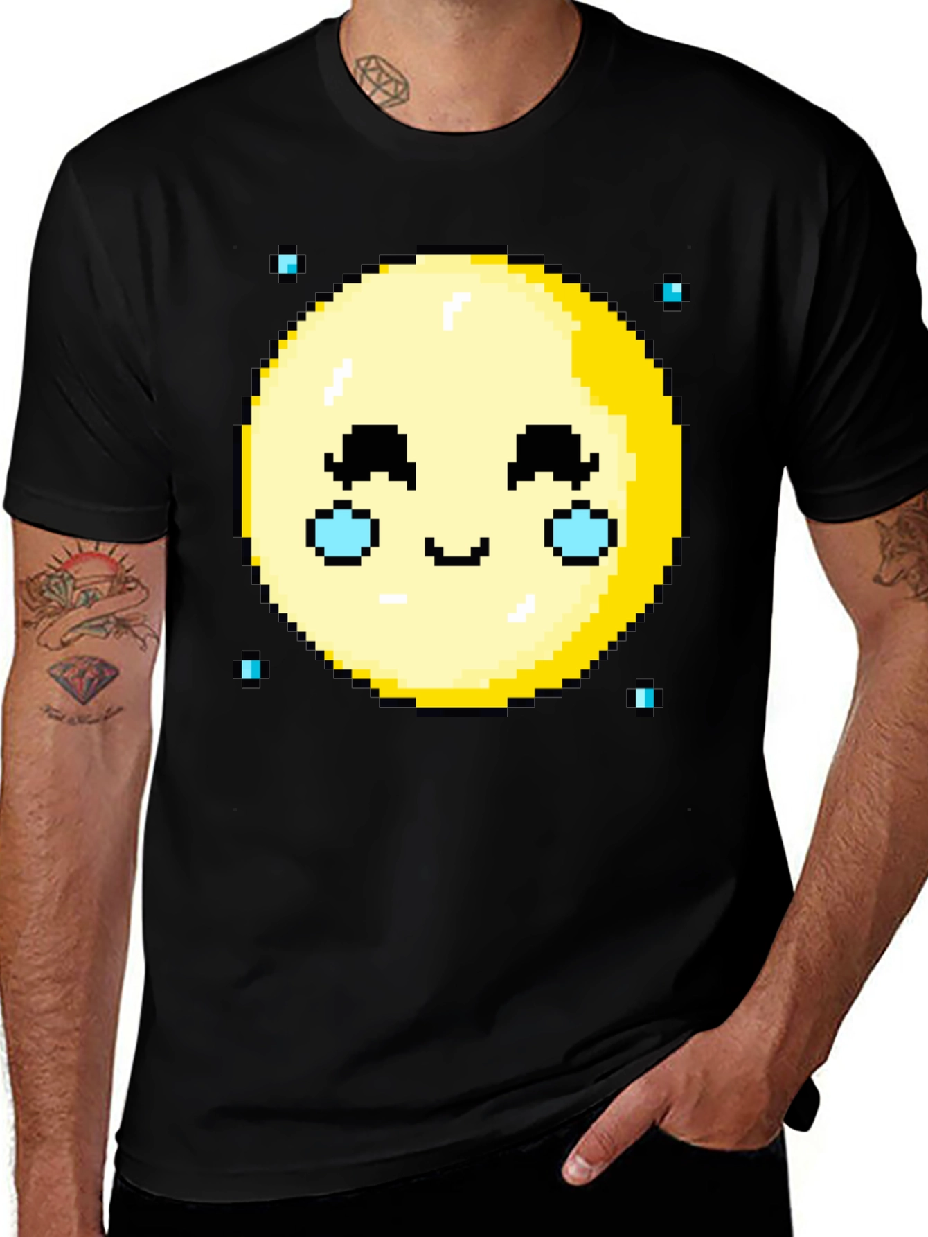 Variant 26 of Pixel Art Moon Face Black T-Shirt