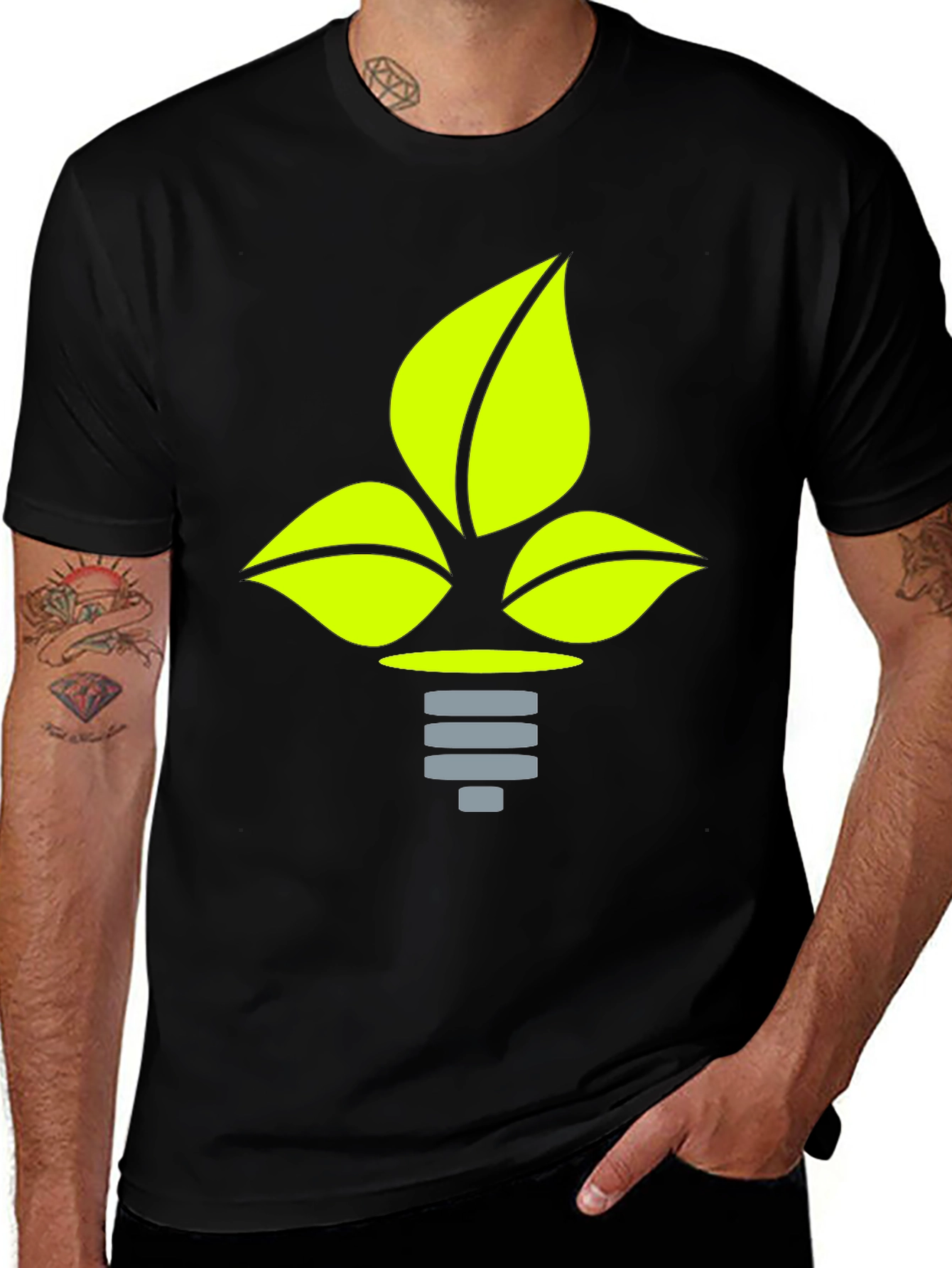 Eco-Friendly Green Leaf Light Bulb Graphic Tee