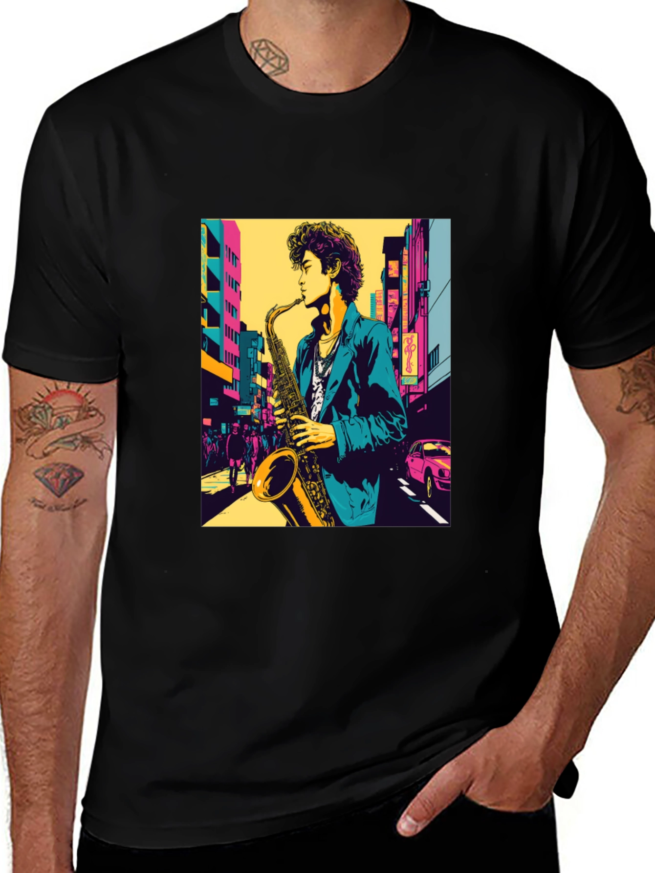 Variant 23 of Saxophone Player Graphic Black T-Shirt