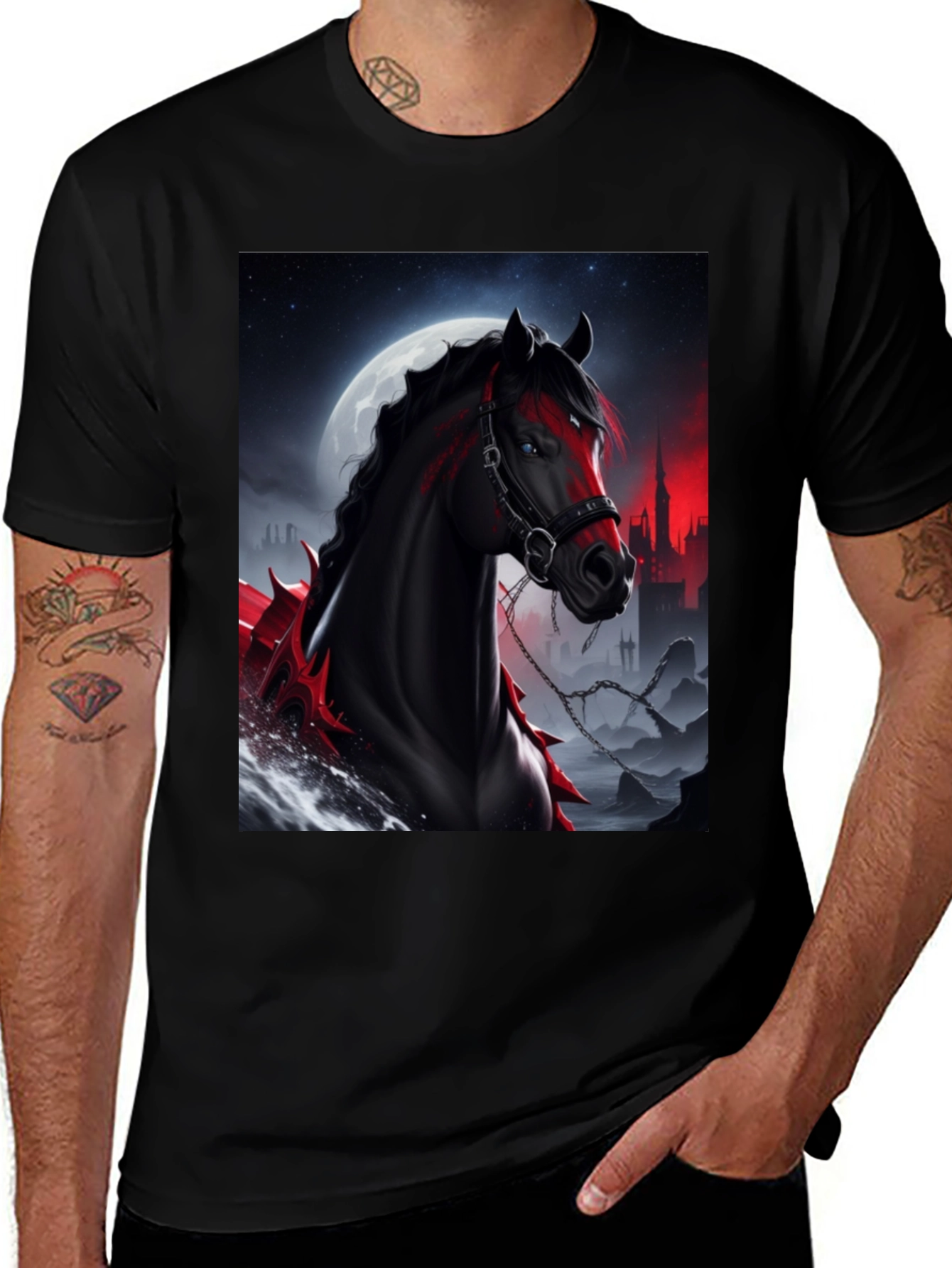 Horse Graphic Tee - Dark Fantasy Style