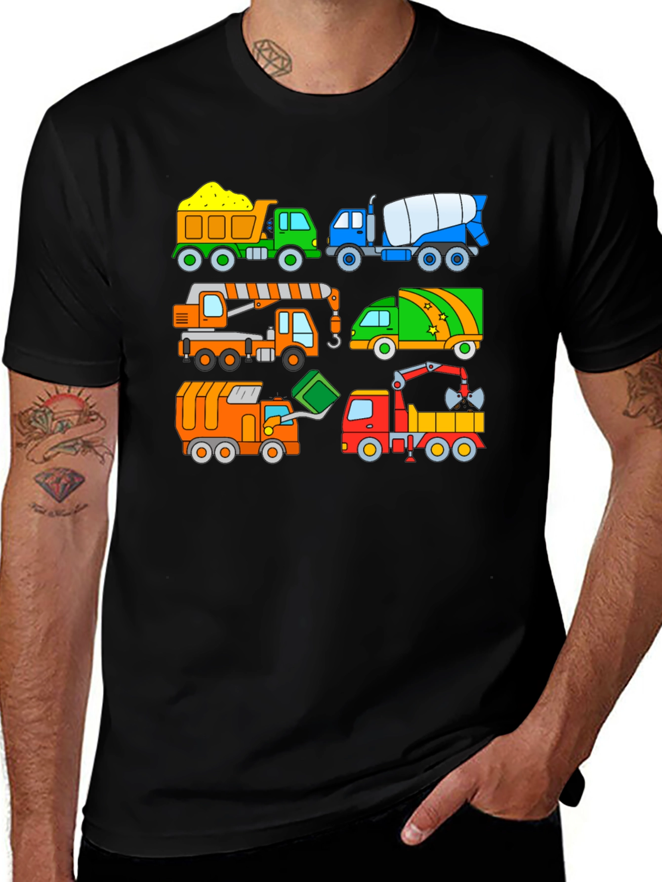 Variant 21 of Cartoon Construction Trucks Black T-Shirt