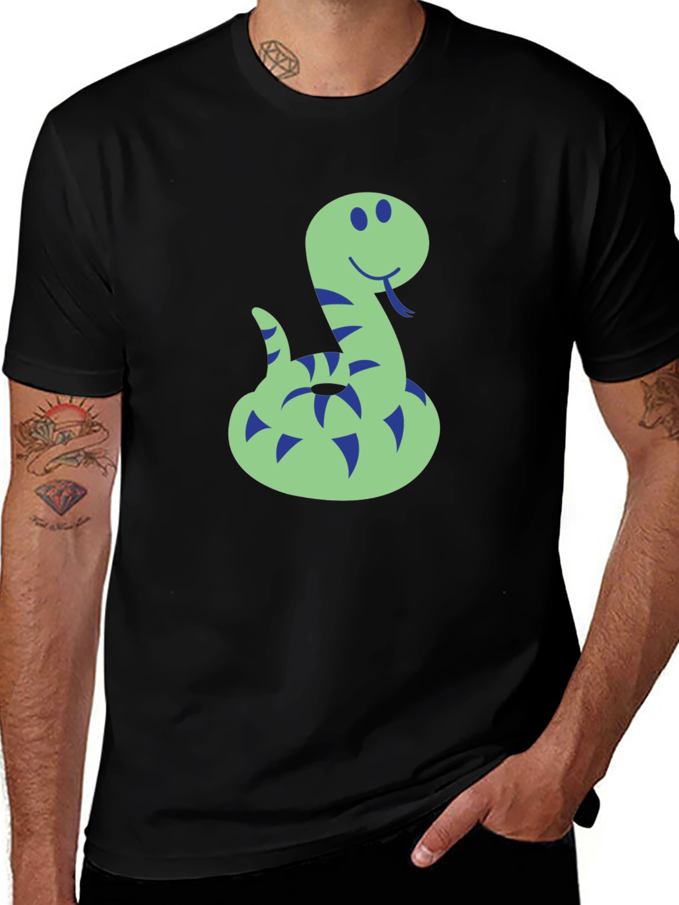 Variant 4 of Funny Snake Graphic Tee - Men's Black T-Shirt