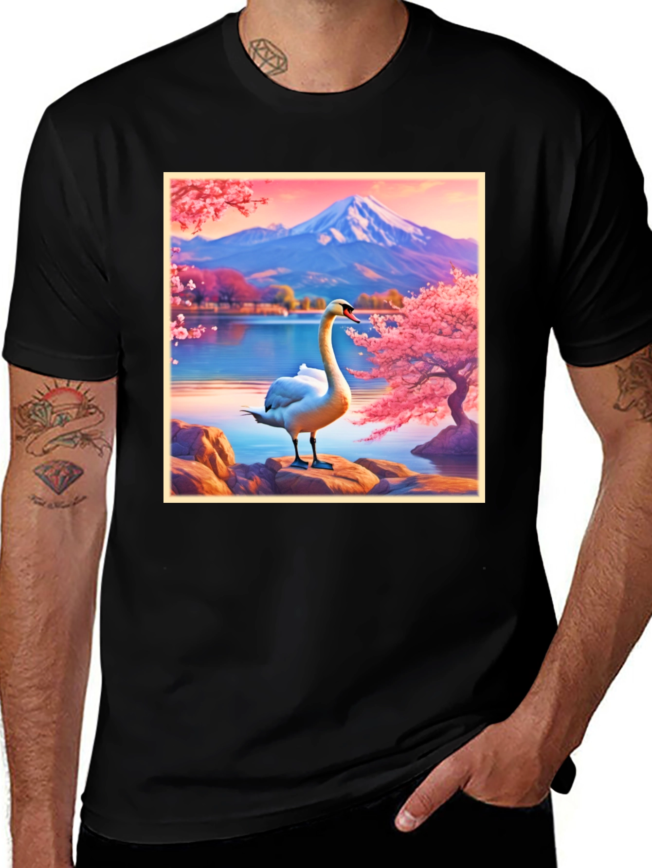 Variant 26 of Swan Lake Graphic Tee - Nature Inspired Design