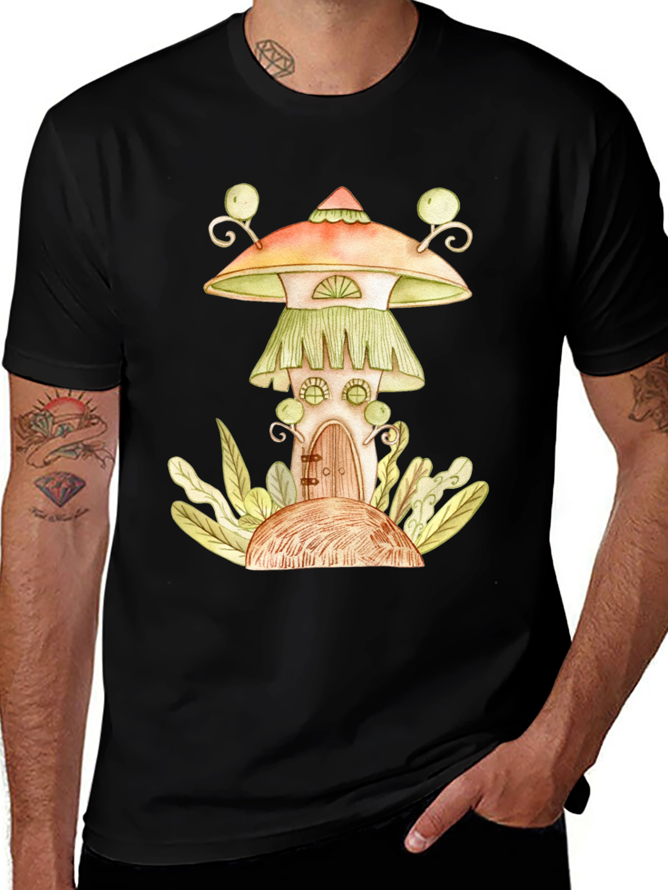 Variant 16 of Whimsical Mushroom House Graphic Tee