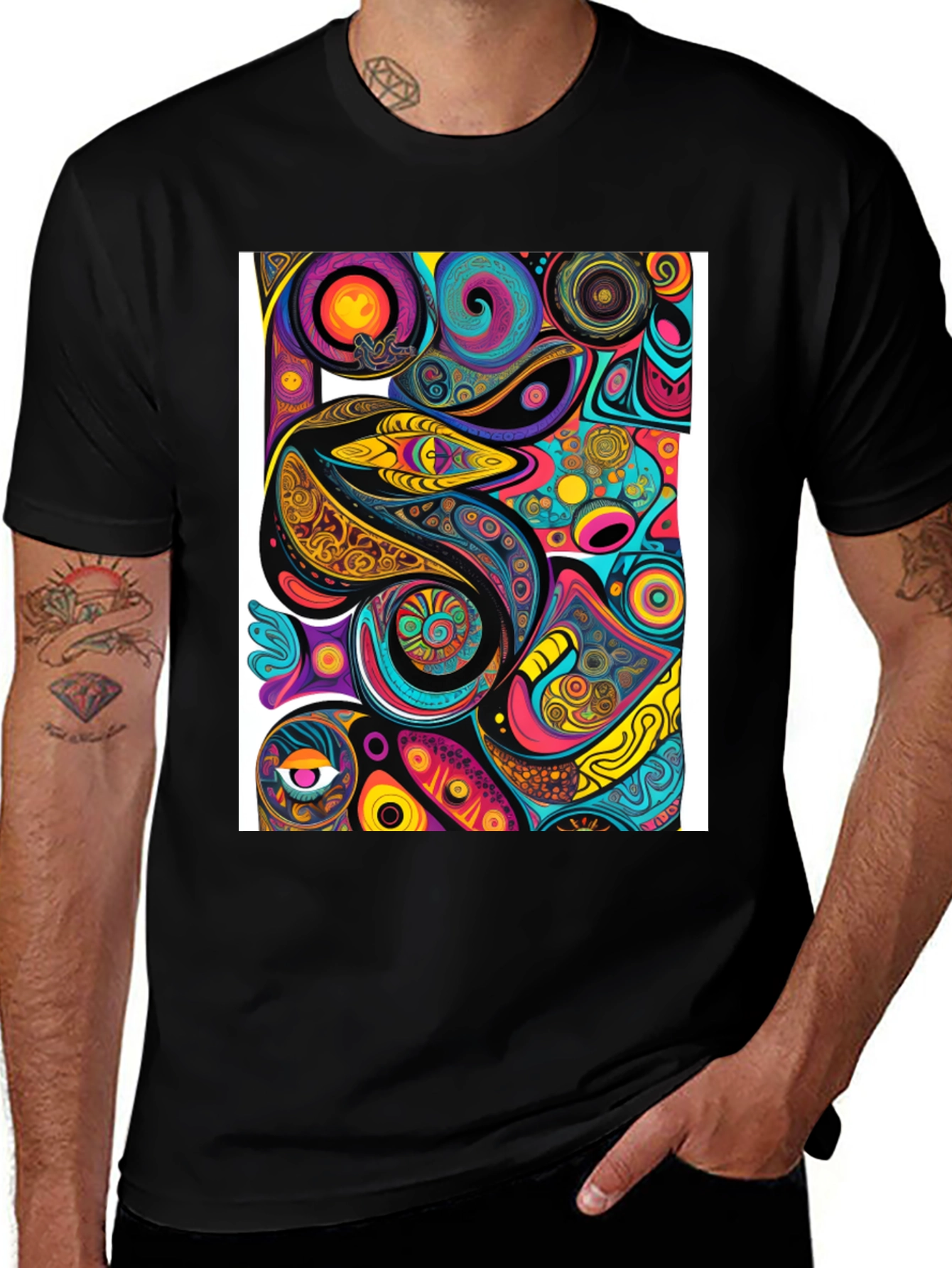 Variant 30 of Psychedelic Art Tee: Colorful Swirls on Black
