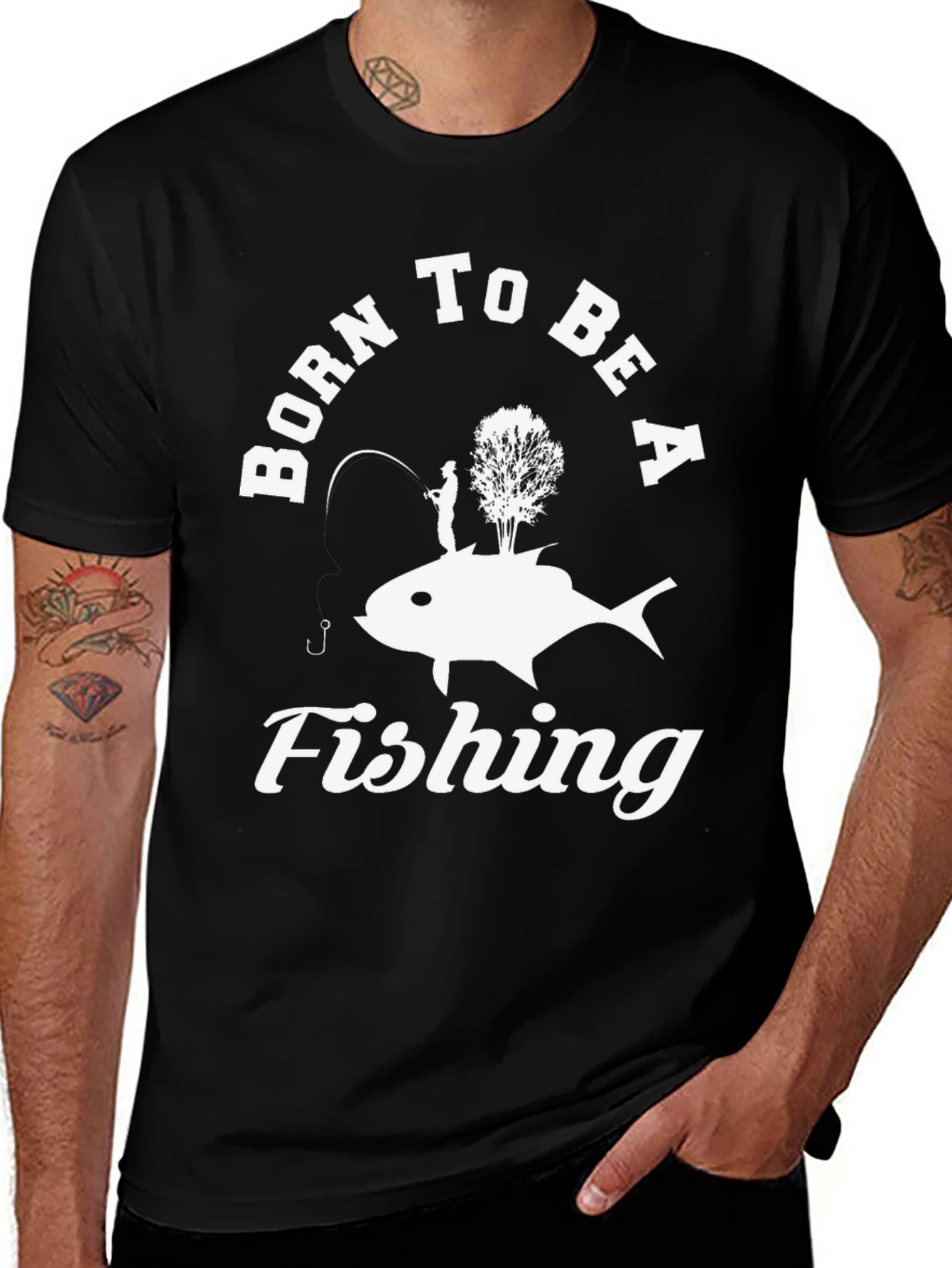 Variant 30 of Born to be a Fishing T-Shirt - Black