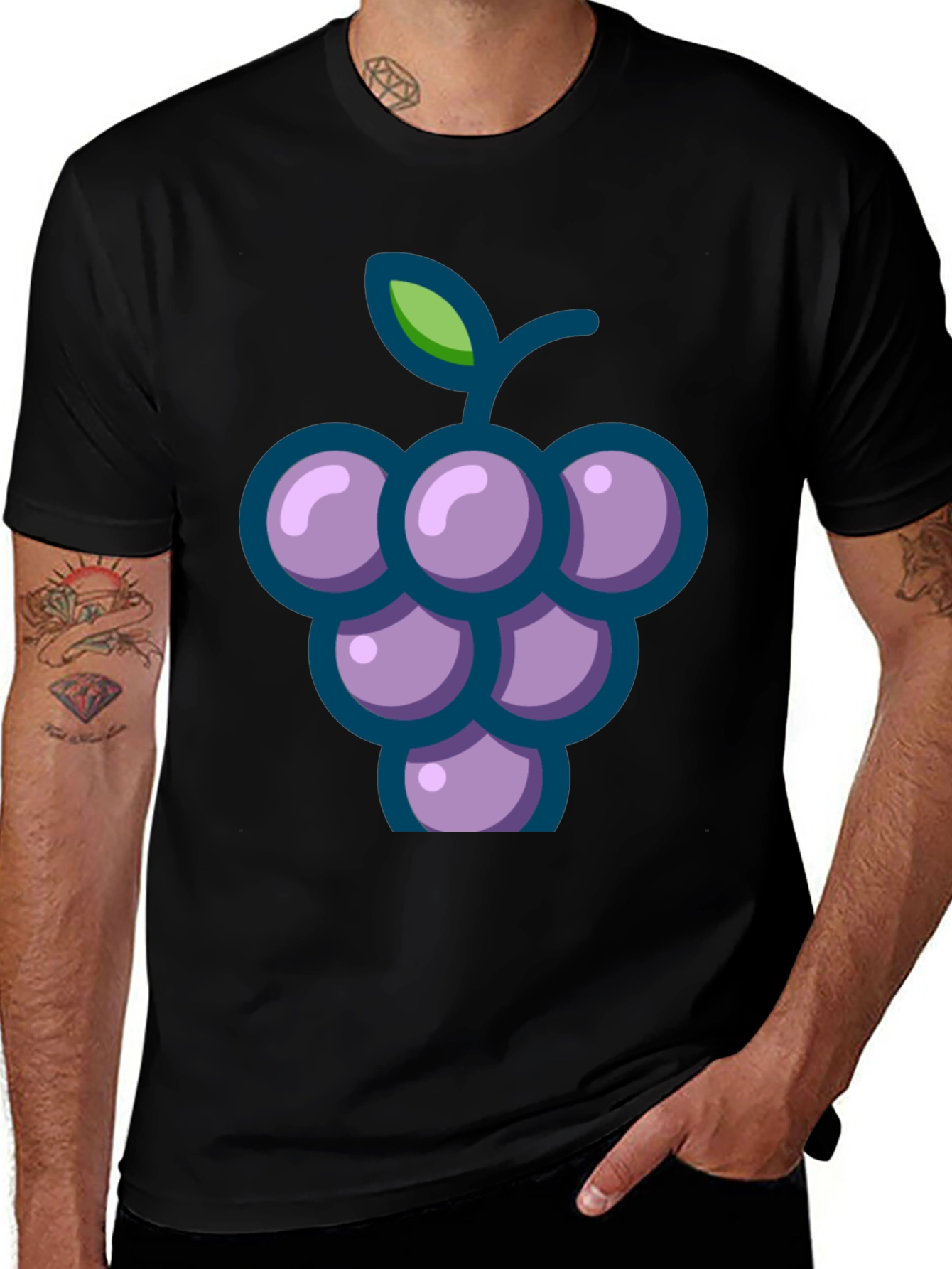 Variant 26 of Grapes Graphic Tee - Casual Black T-Shirt