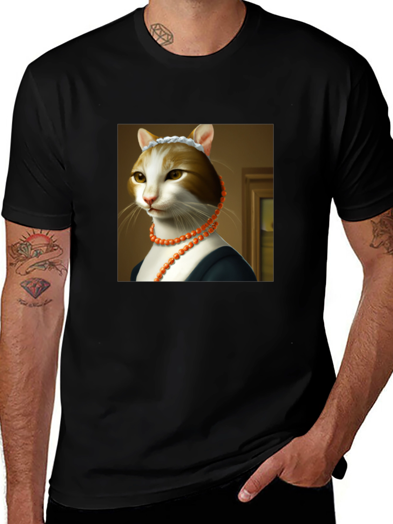 Variant 8 of Cat Art T-Shirt -  Funny Renaissance Feline Tee