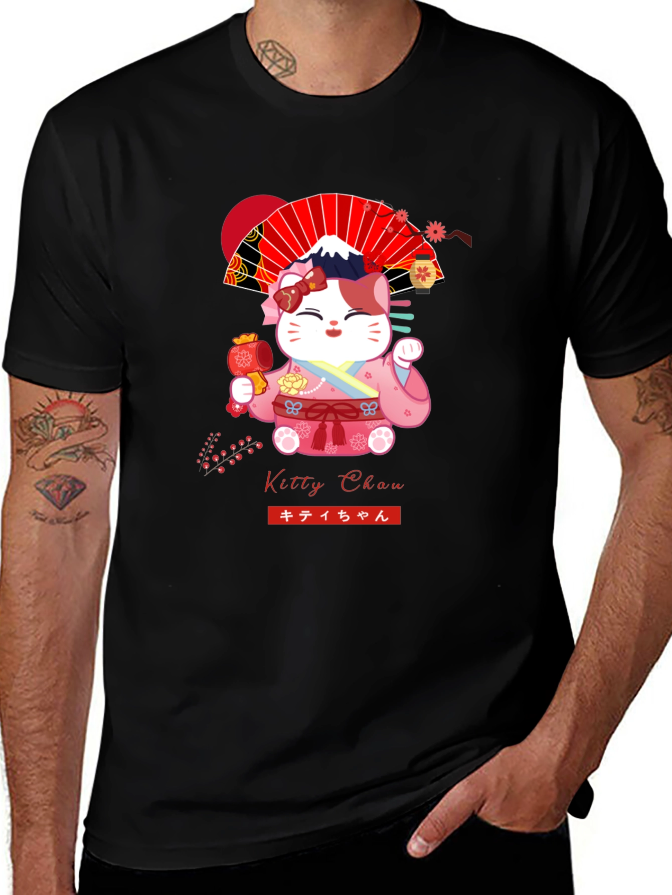 Variant 20 of Maneki Neko Kitty Unisex Black T-Shirt