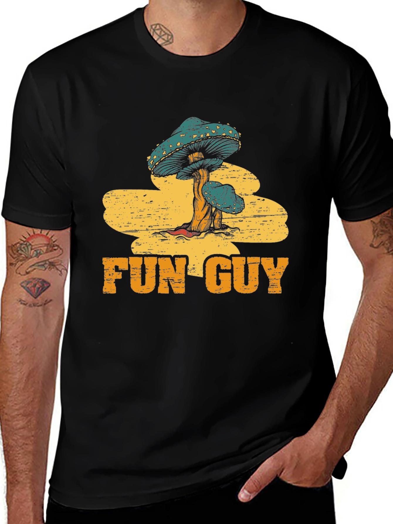 Variant 23 of Fun Guy Mushroom Graphic Tee - Black