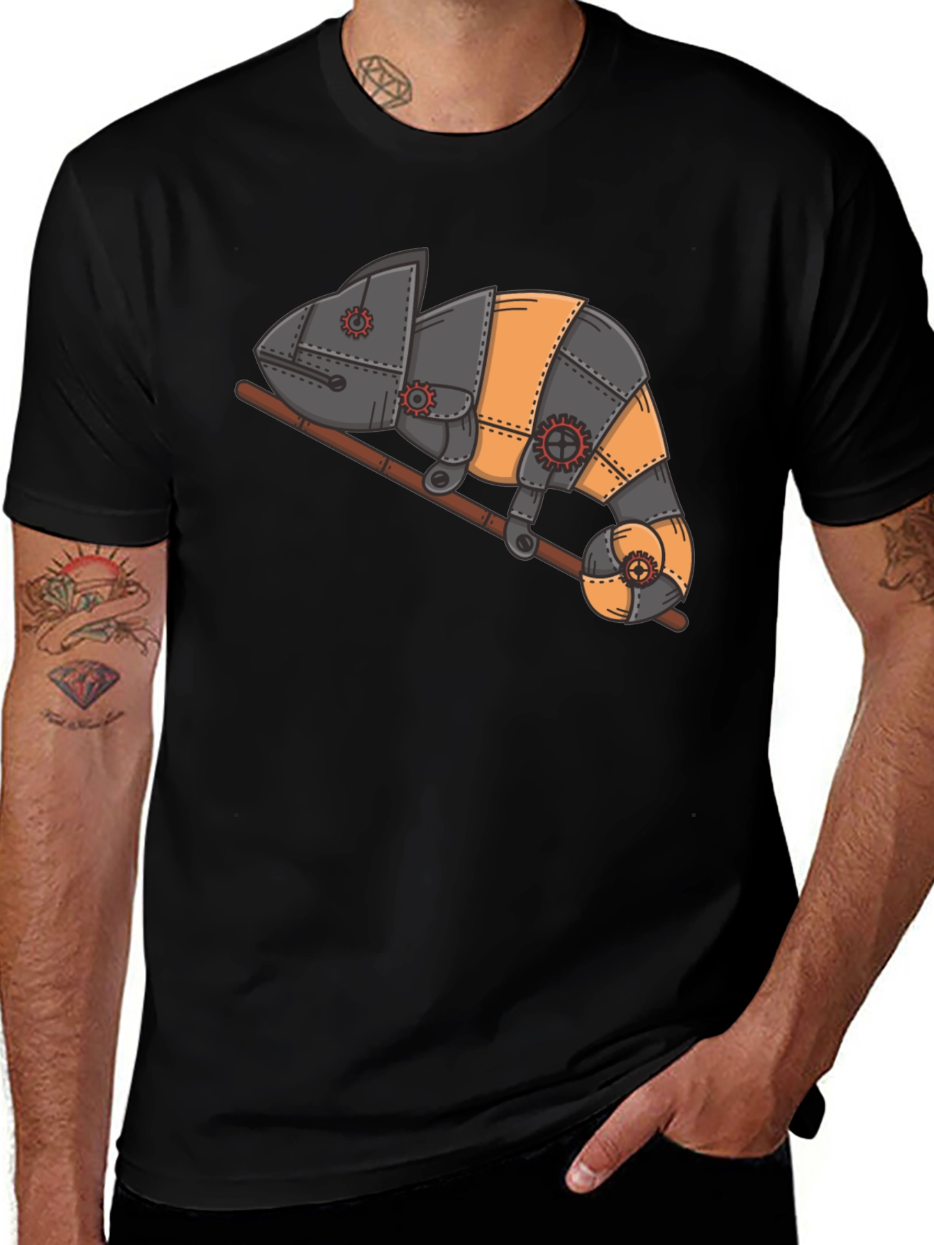 Variant 15 of Steampunk Chameleon Graphic T-Shirt - Unique Reptile Design