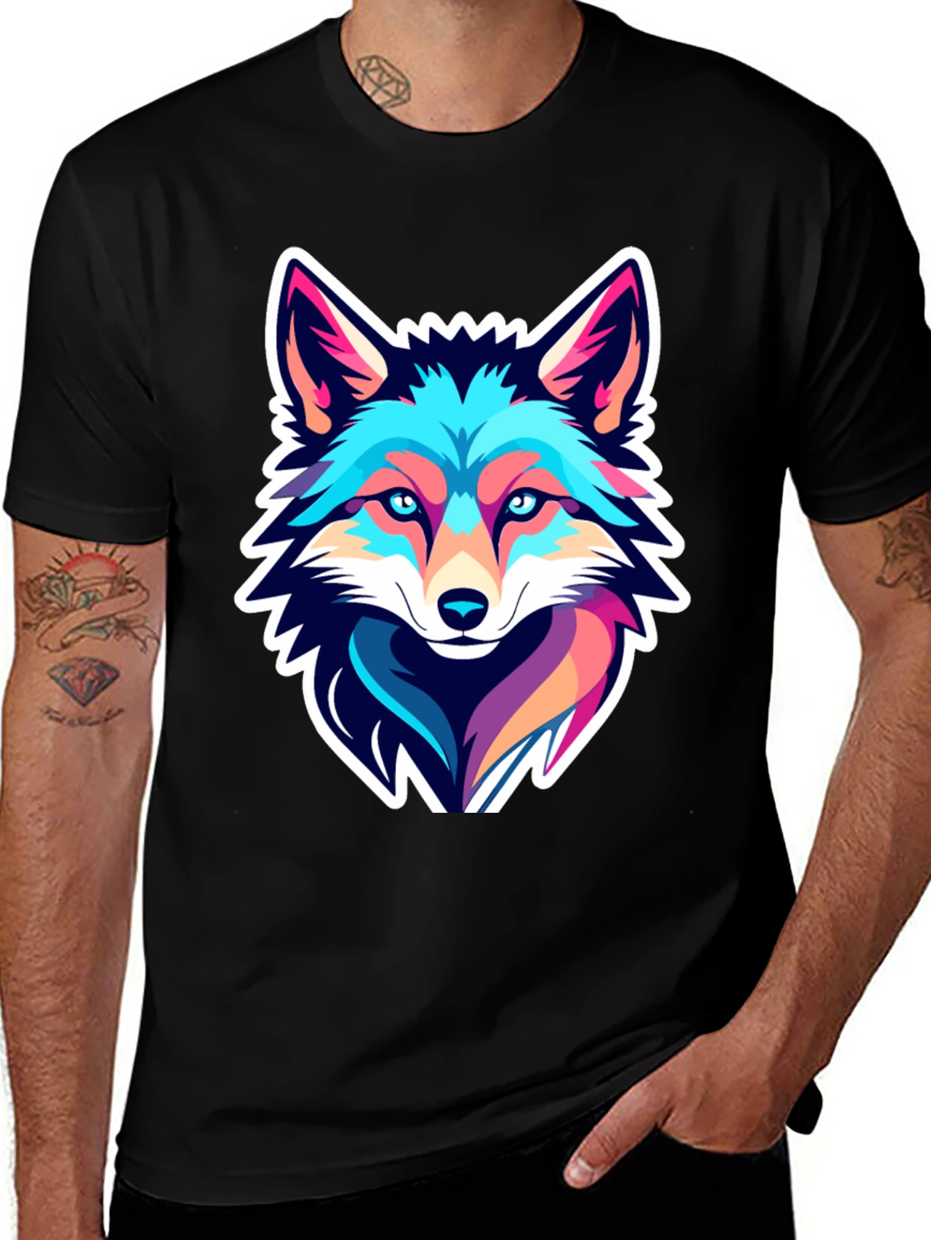 Variant 14 of Colorful Fox Graphic Print Black T-Shirt