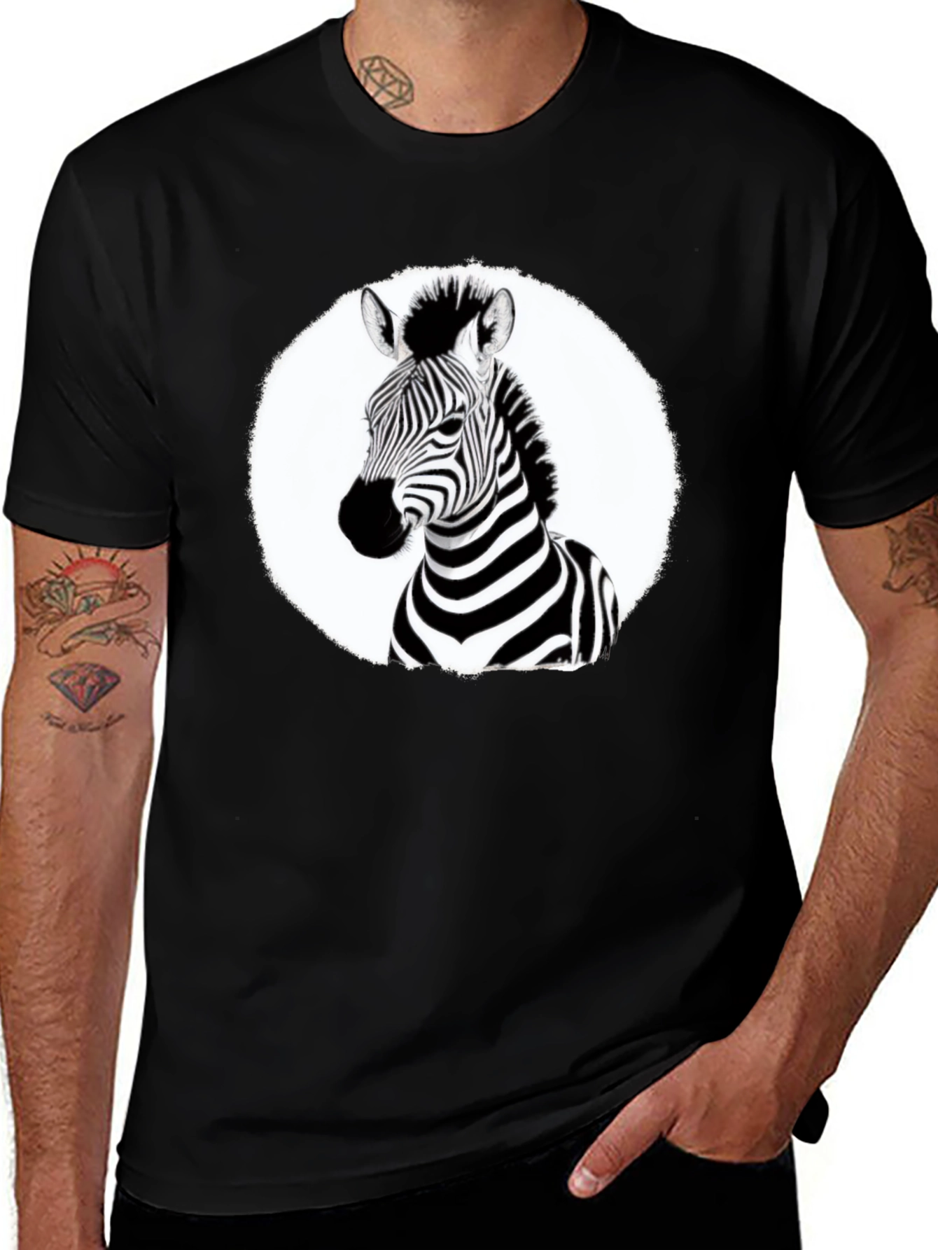 Variant 5 of Zebra Graphic Tee - Black Crew Neck T-Shirt