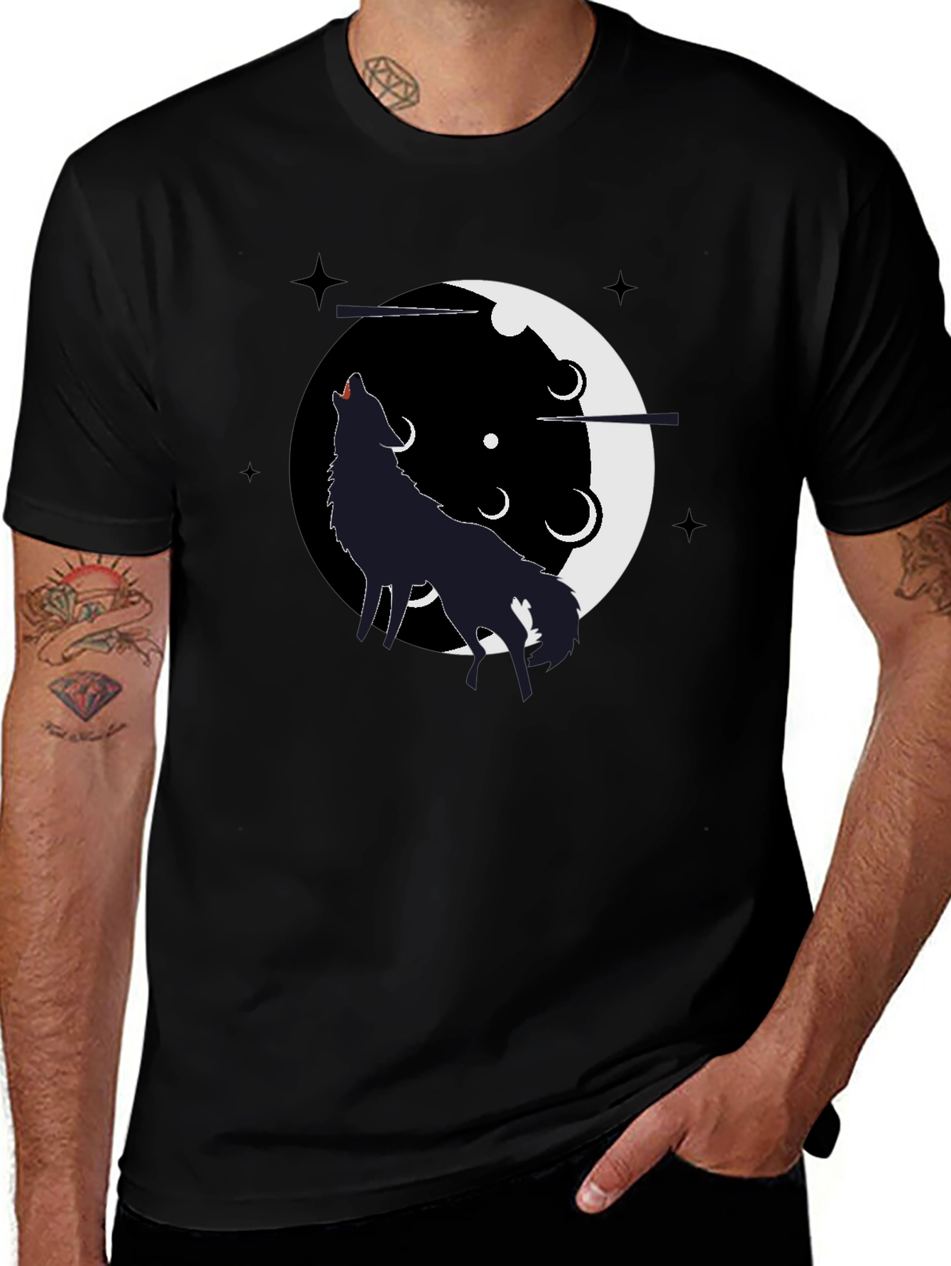 Variant 6 of Wolf Howling Moon T-Shirt - Black Graphic Tee