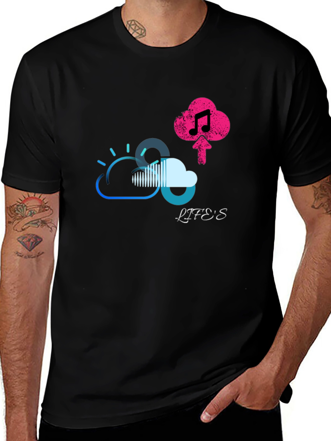 Life's Uploading Music Black T-Shirt