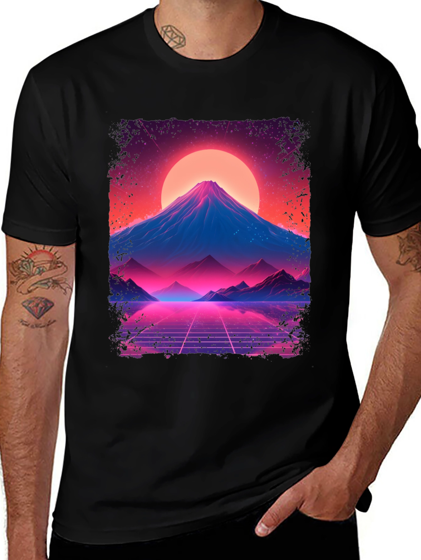 Variant 24 of Synthwave Mountain Graphic Tee - Retro Sunset Style