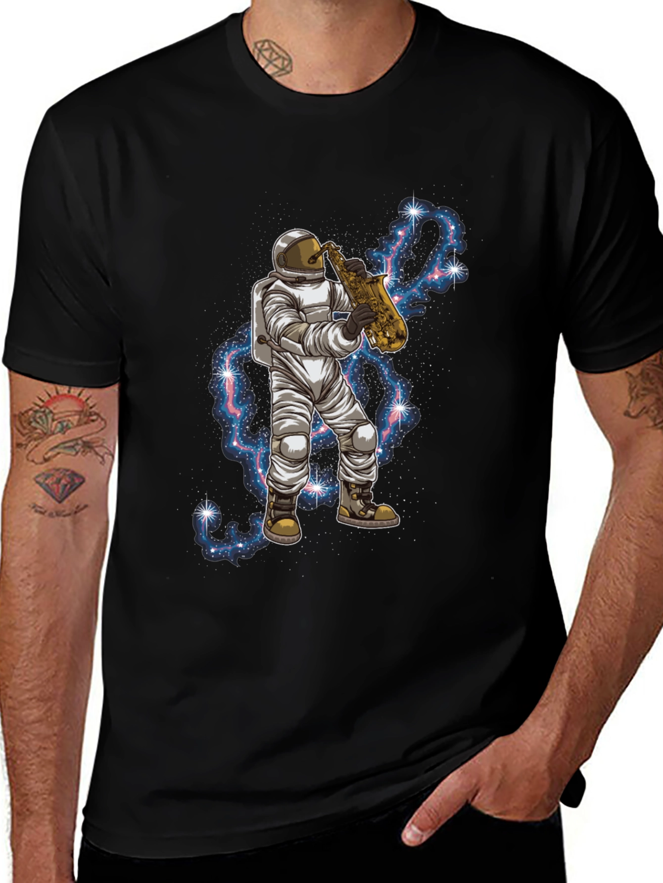 Variant 14 of Astronaut Saxophone Black T-Shirt