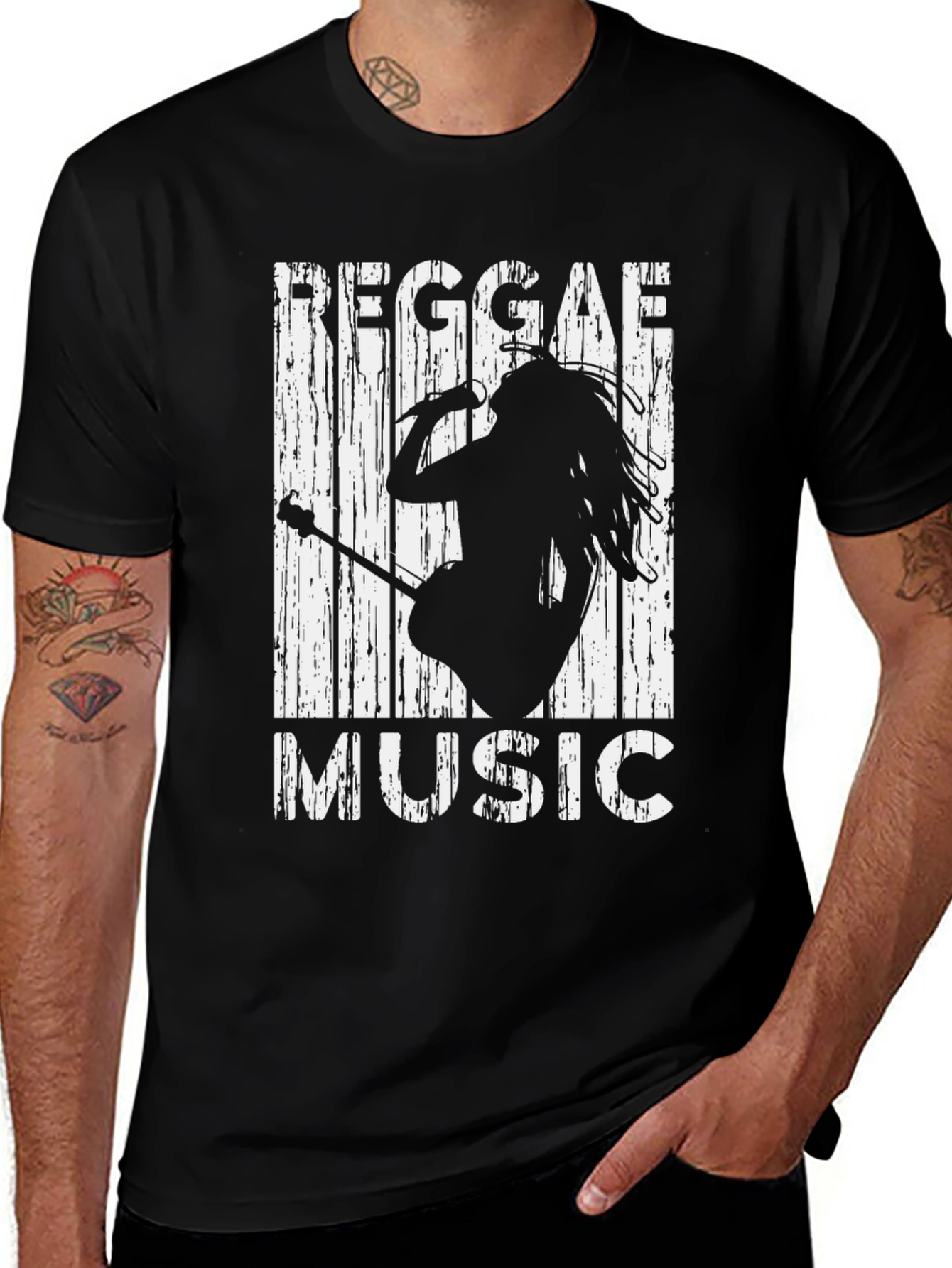 Variant 16 of Reggae Music Graphic Tee - Black Cotton T-Shirt