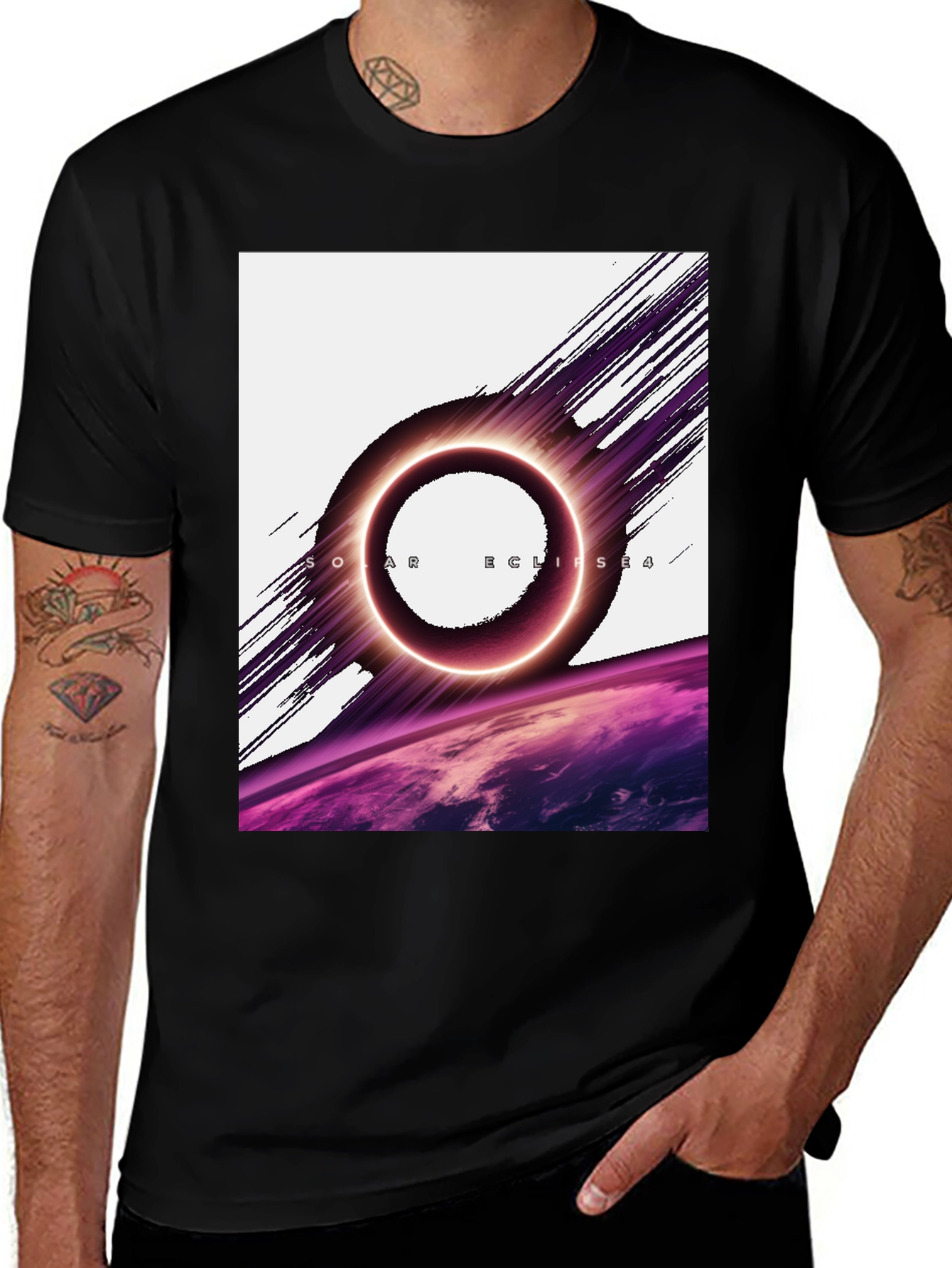 Variant 23 of Solar Eclipse Graphic Print Black T-Shirt