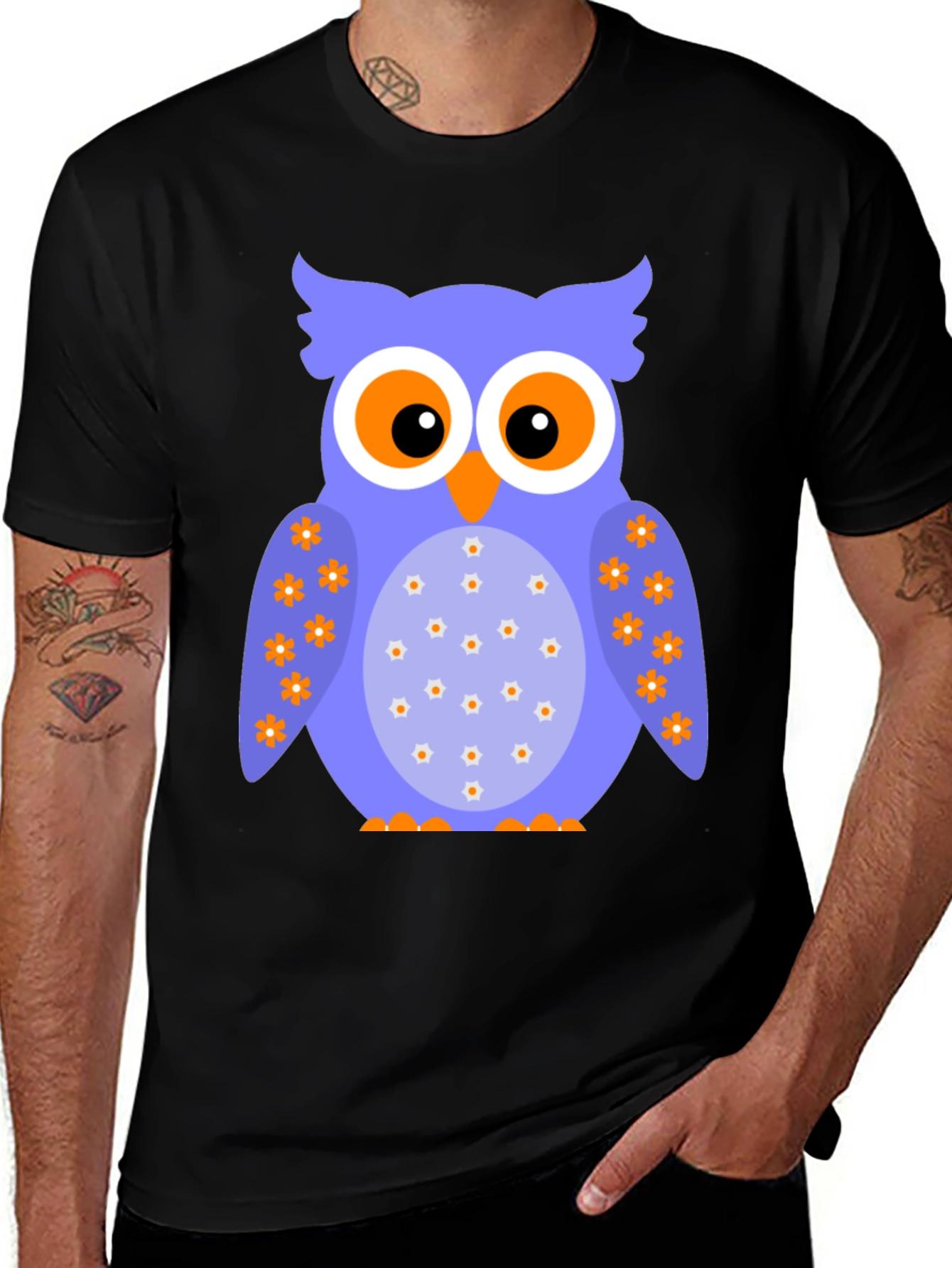 Variant 28 of Owl Graphic Tee - Cute Bird Design Black T-Shirt