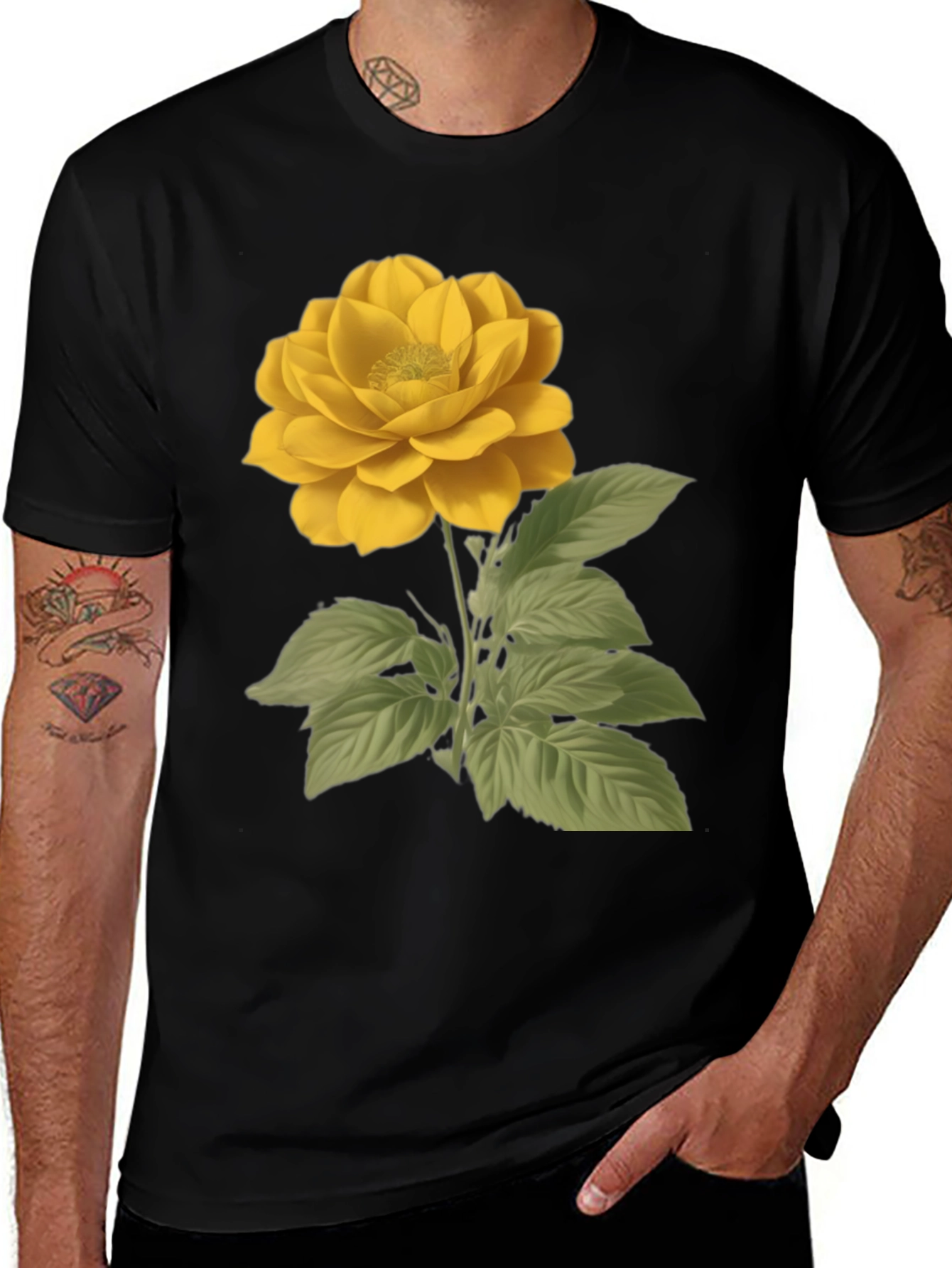 Variant 9 of Yellow Rose Graphic Black T-Shirt